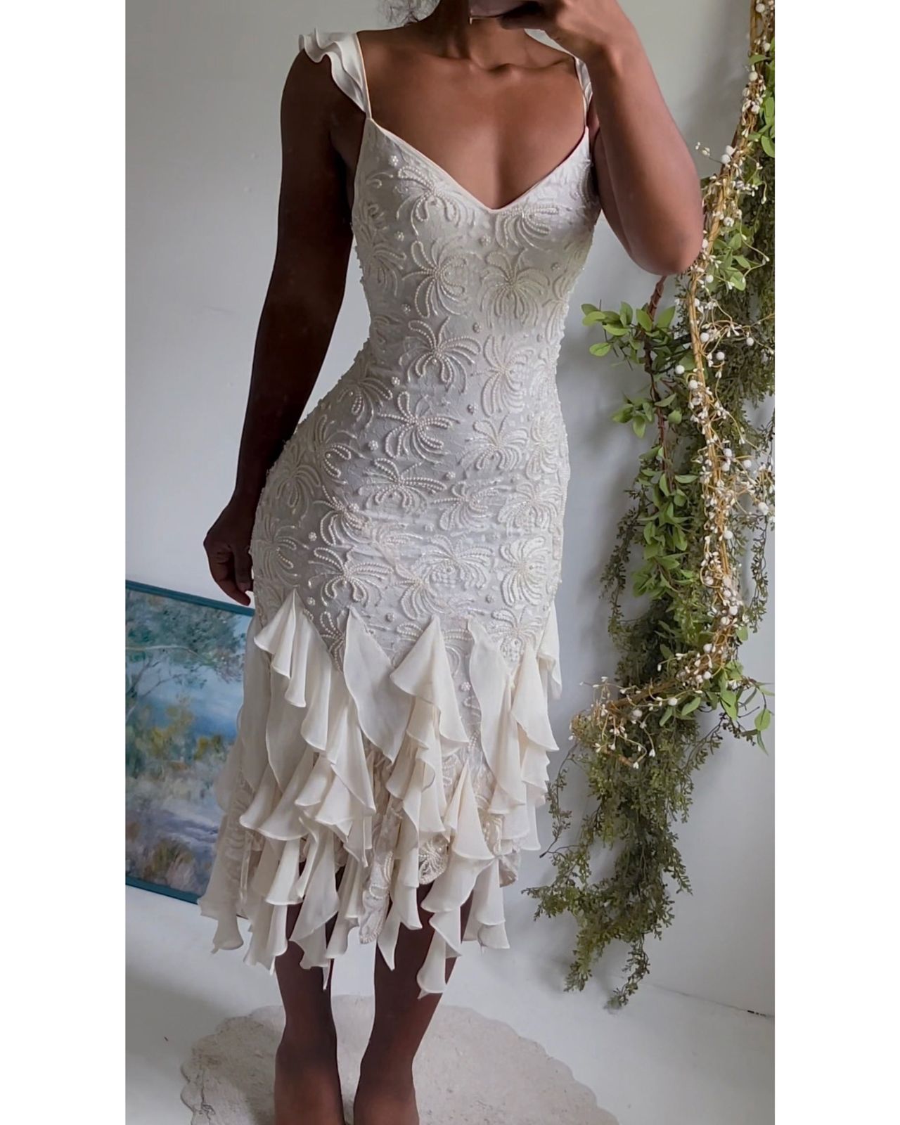 Rare Vintage Reworked Ivory Pearl Beaded Fairy Dress