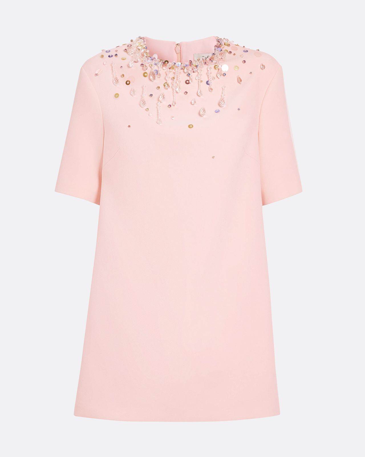 Ripley Short Dress In Pale Pink With Multi-pastels Embellishment