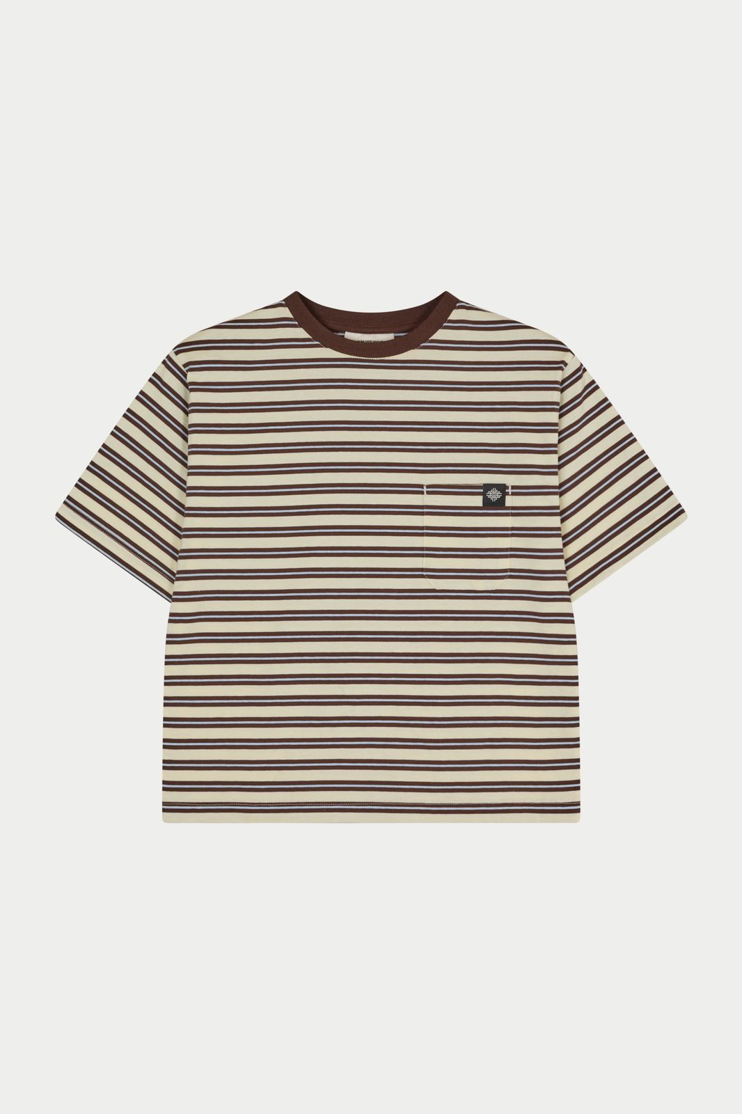 STRIPE POCKET SHORT SLEEVE T-SHIRT - BROWN