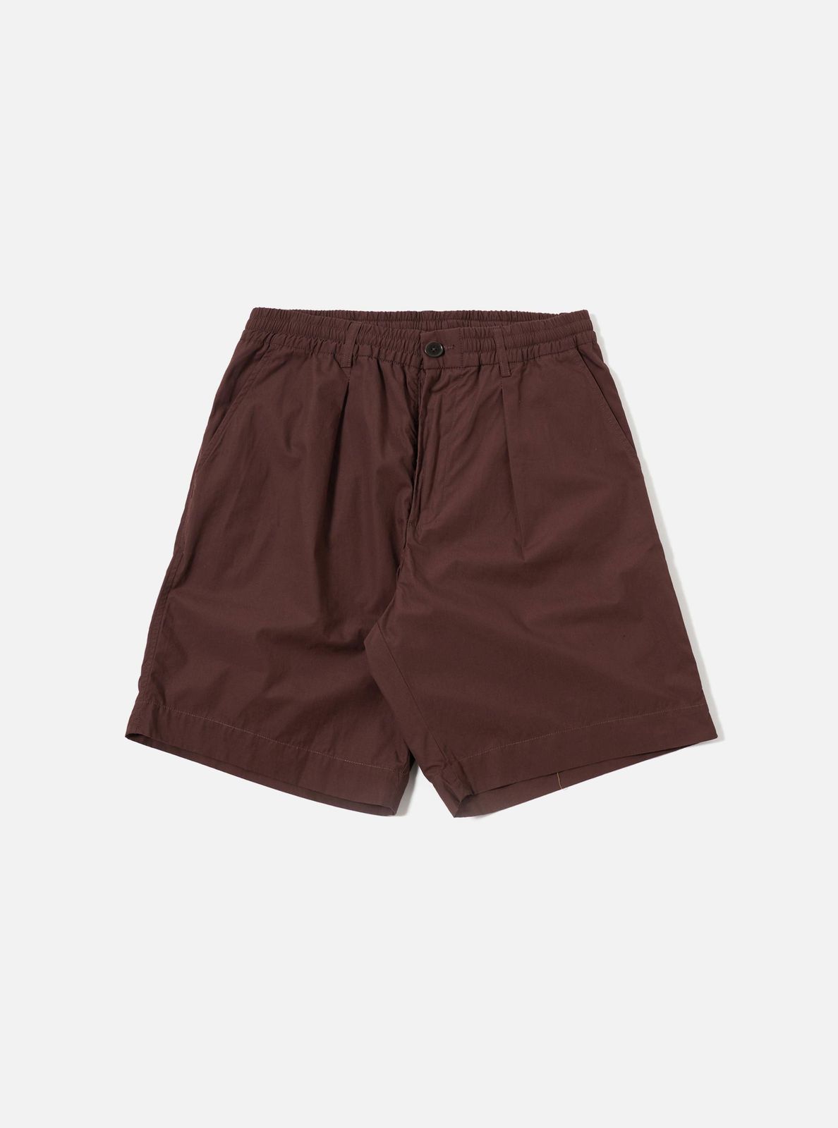 Brown Peached Poplin Pleated Track Short