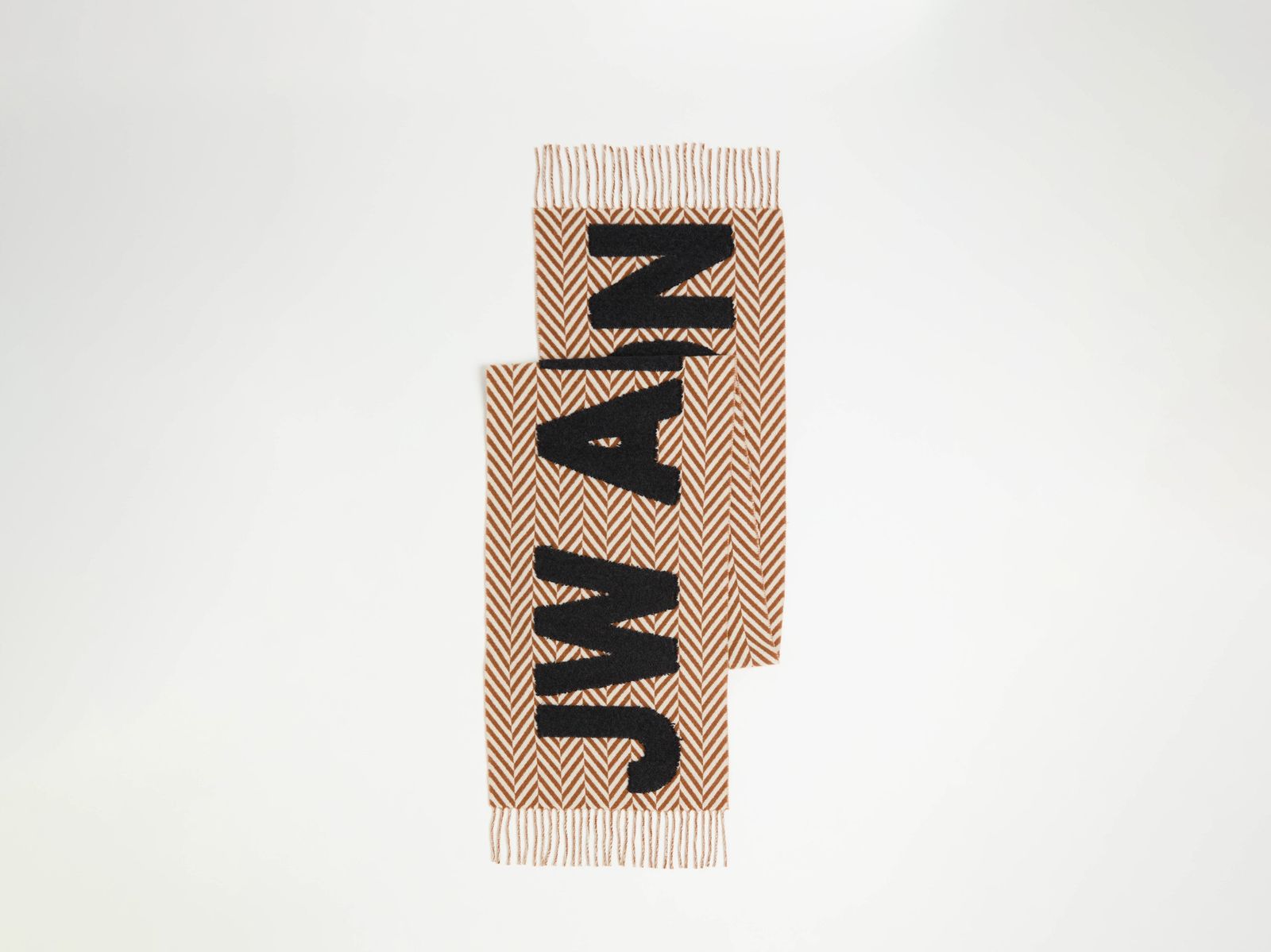 HERRINGBONE LOGO SCARF IN BROWN & WHITE