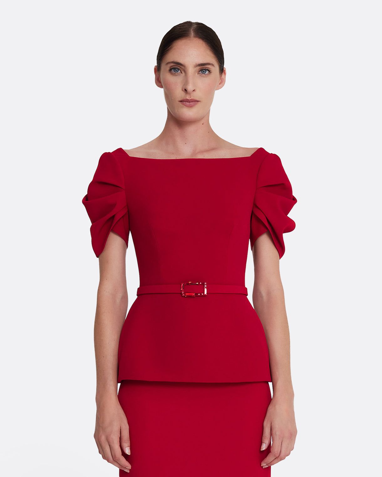 Ivana Top & Bertha Belt in Azalea Red with Multi-reds