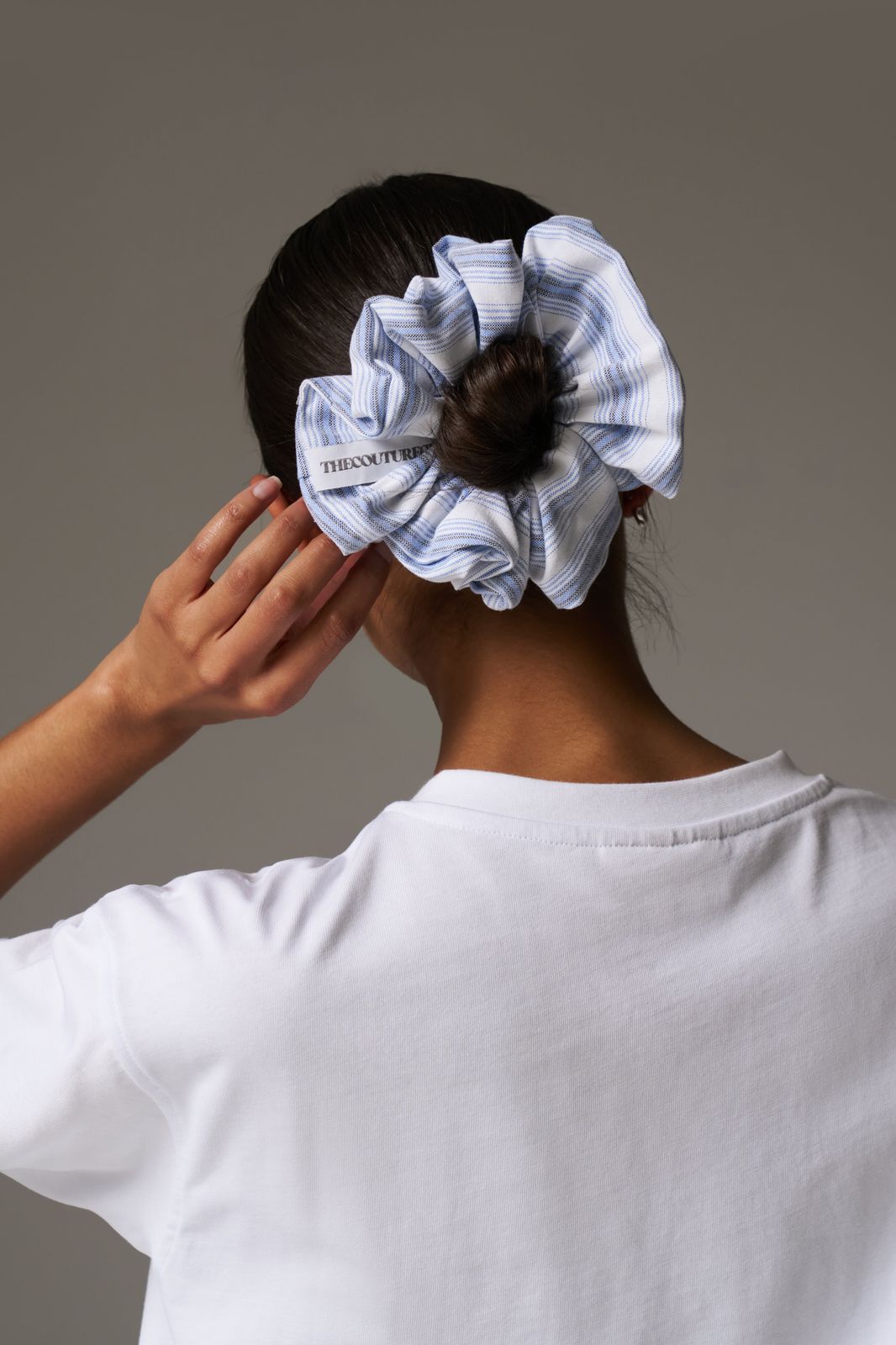 STRIPE BRANDED SCRUNCHIE - BLUE