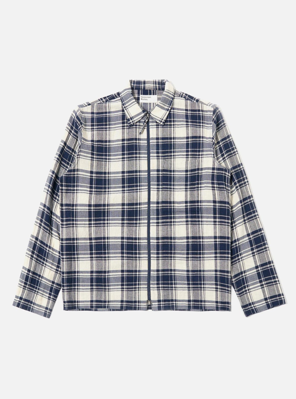 Navy Texture Plaid Zip Shirt