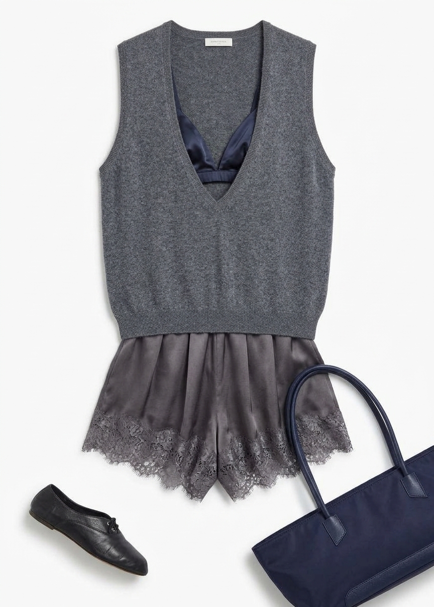 Lizan Deep V Neck Knit Vest - Dark Grey