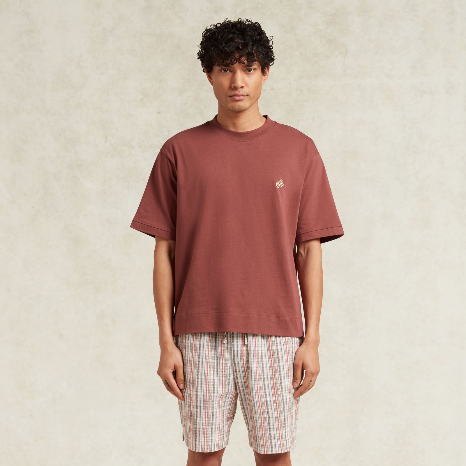 CORREL PALM PRINTED COTTON T-SHIRT - CHOCOLATE BROWN