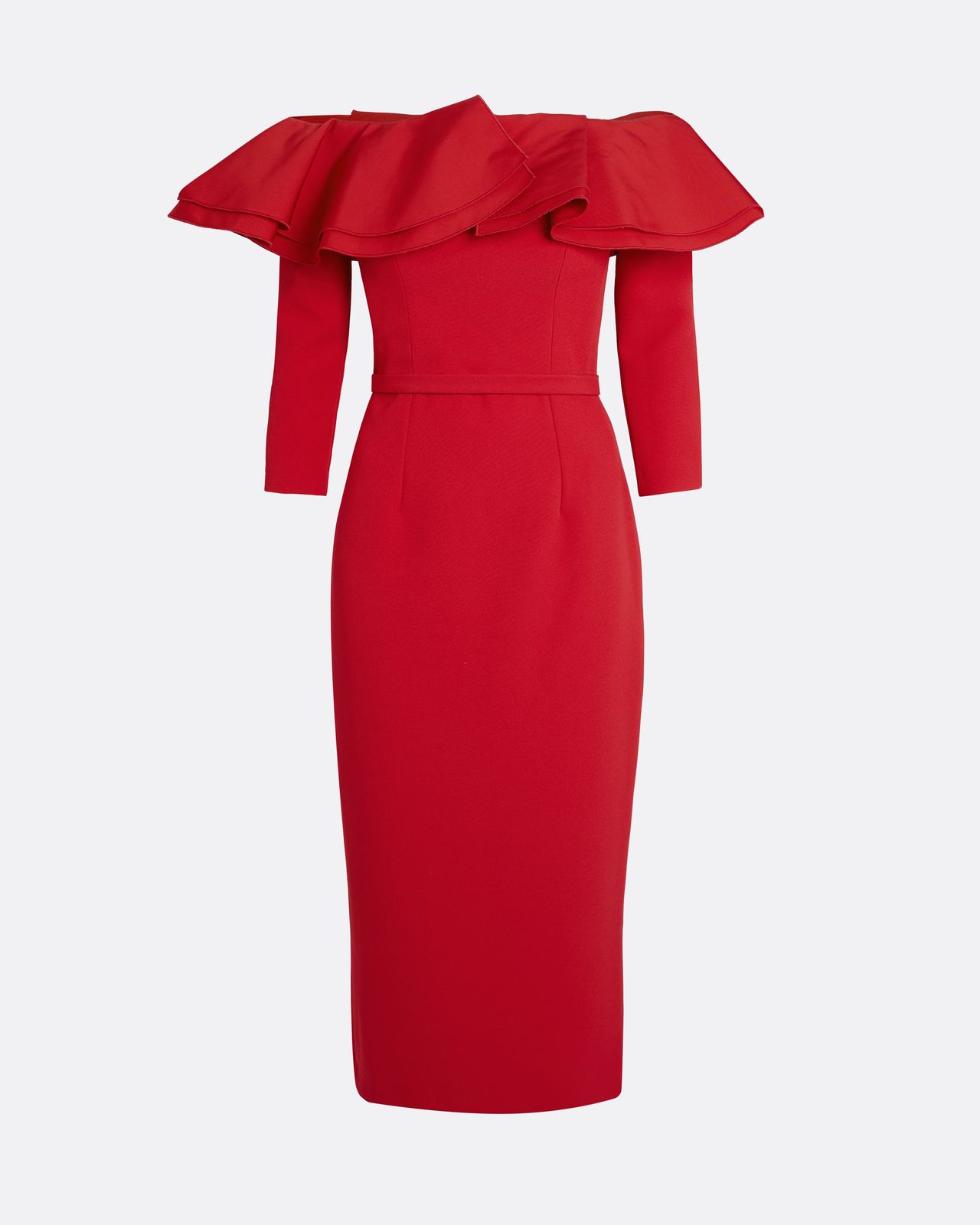 Dorian Midi Dress In Lacquer Red On Crimson