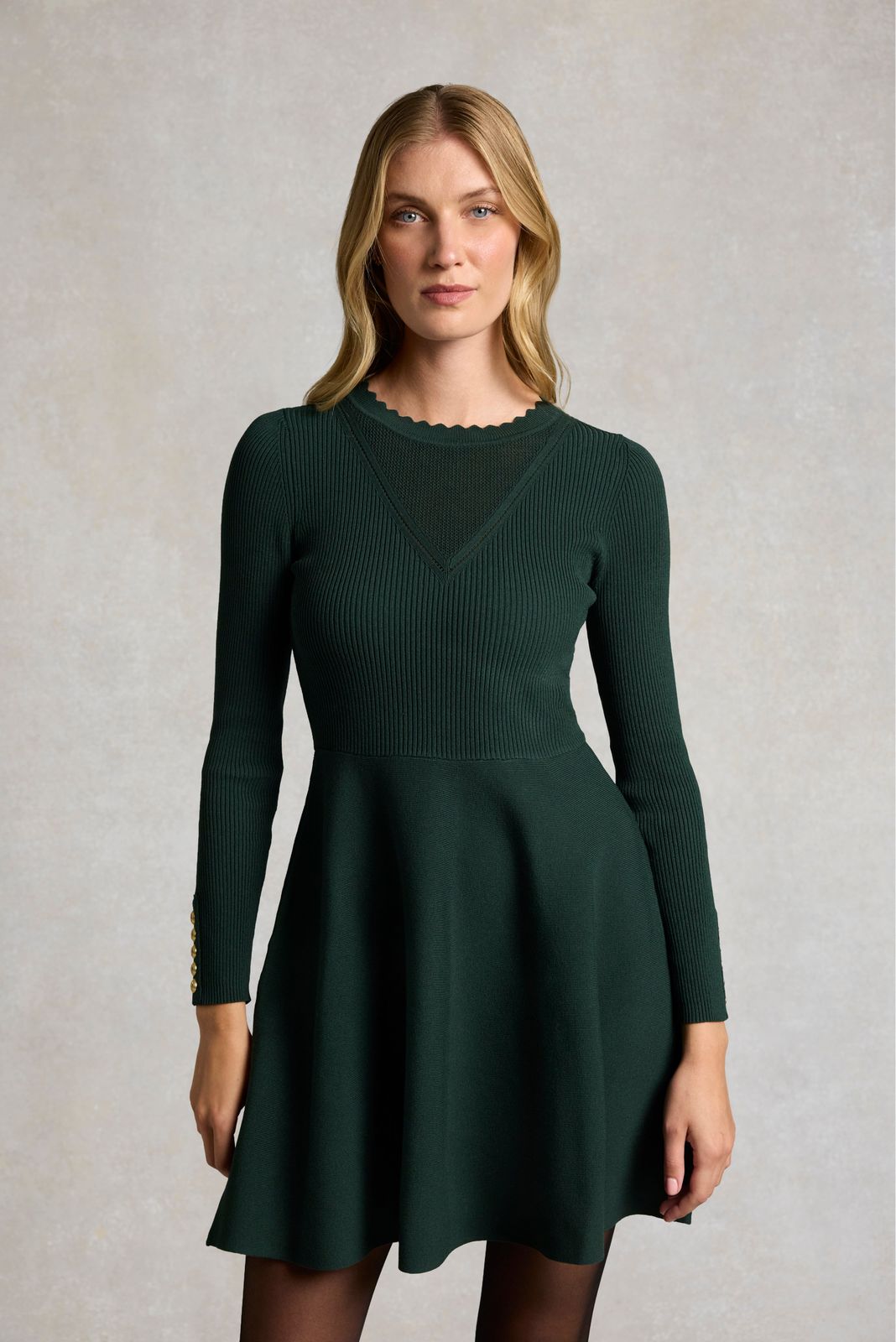 Spencer Knitted Fit & Flare Dress (Emerald)