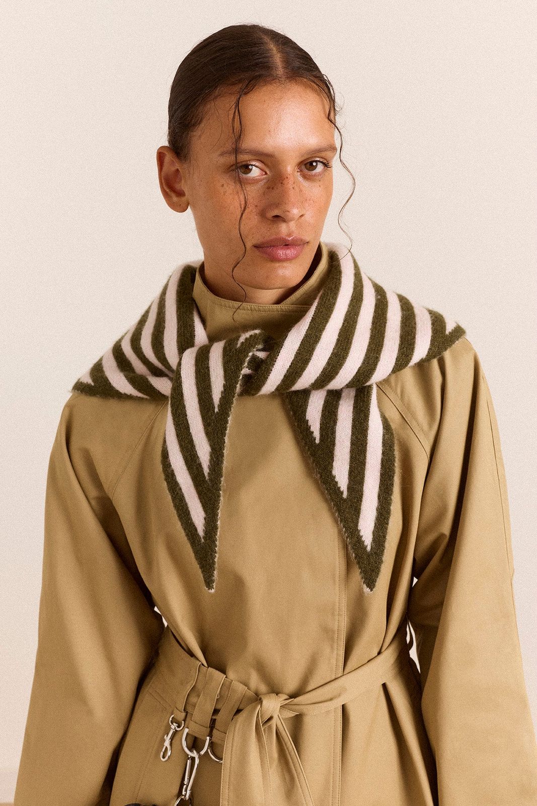 Triangle Scarf - Olive & Pink Stripe