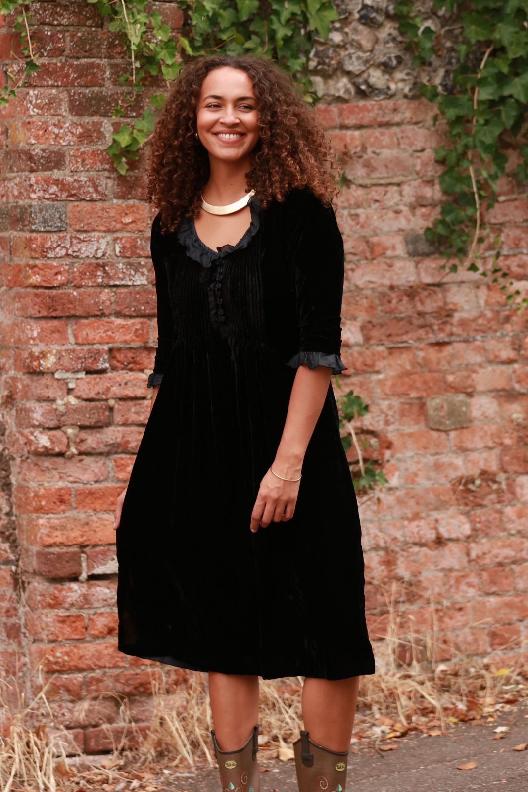 Silk Velvet Karen Dress in Black