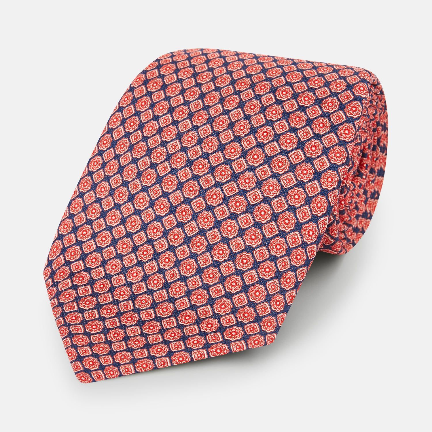 Tulip Red and Blue Rosette Medallion Printed Slik Tie