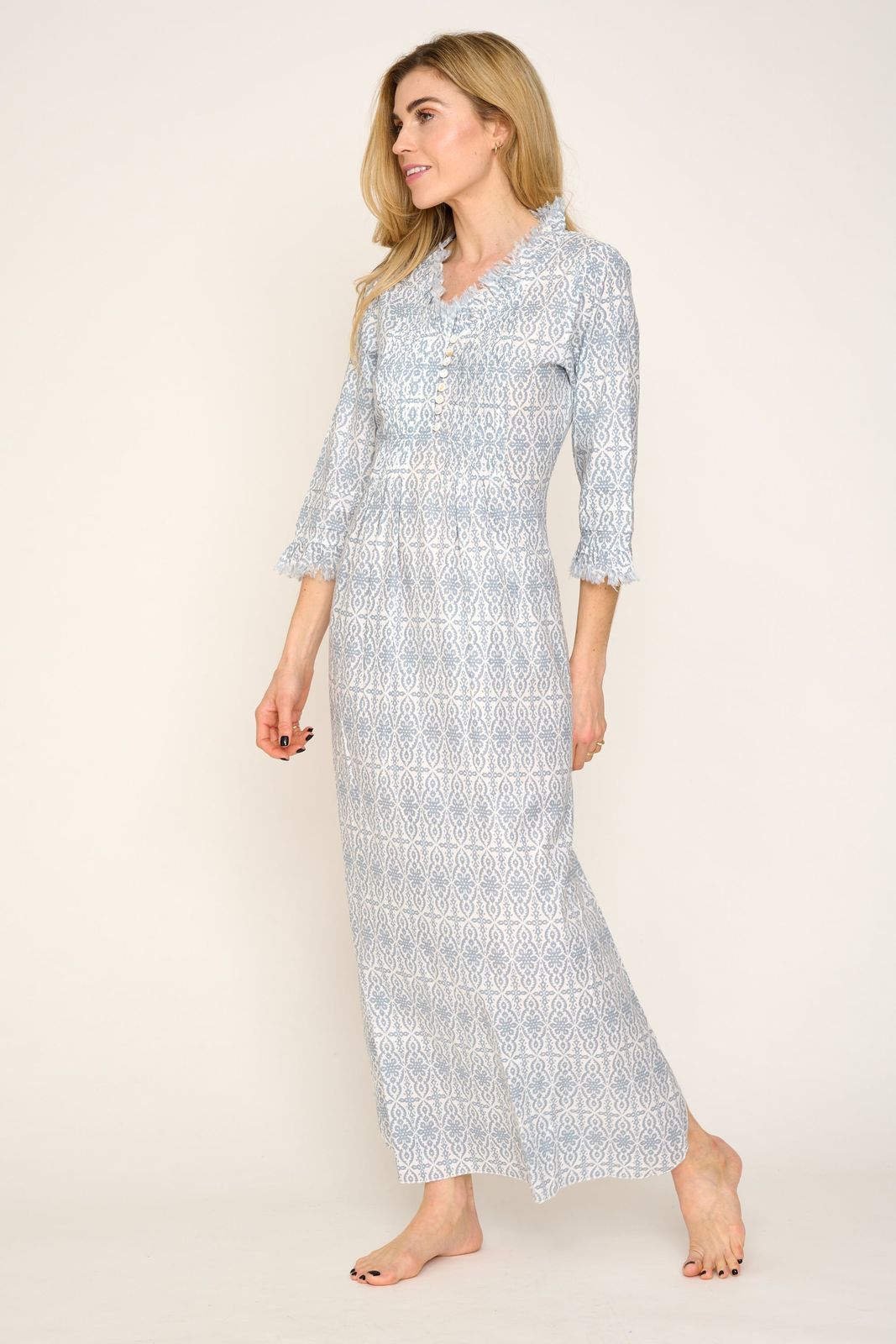 Cotton Annabel Maxi Dress in Dove Grey & White