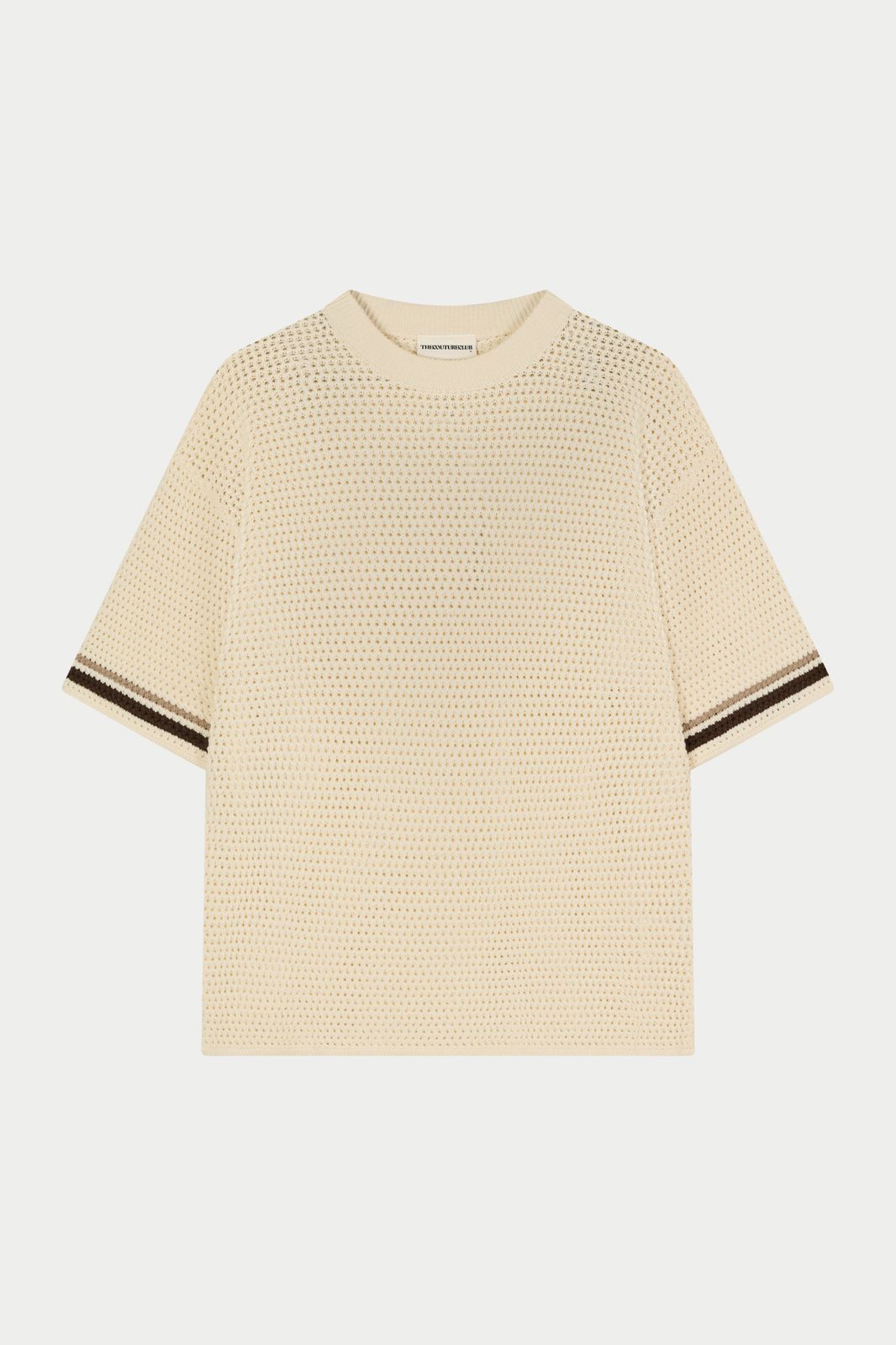 CROCHET KNITTED STRIPE T-SHIRT - OFF WHITE