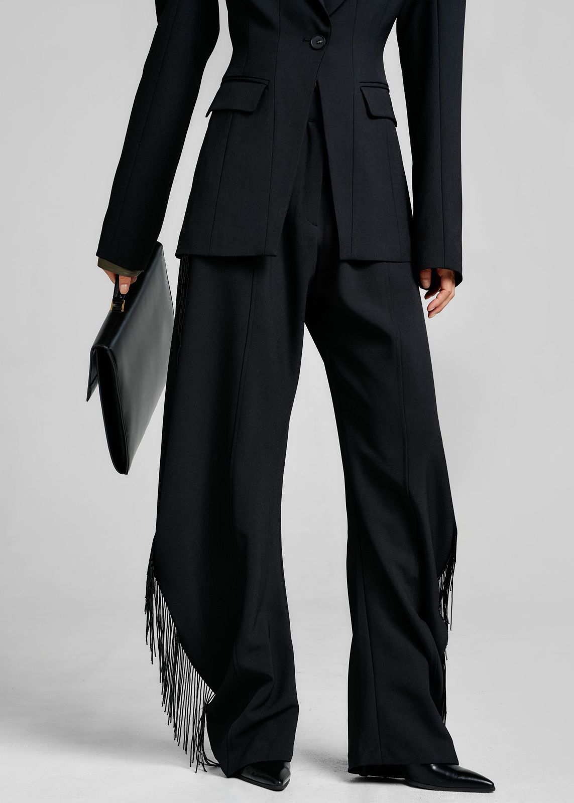 Bianca Fringed Barrel Leg Pants - Black