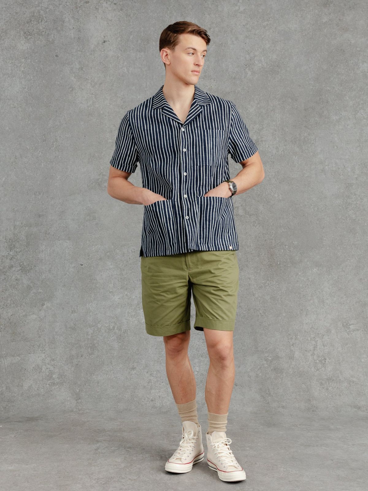 The Stripe Aldery Overshirt - Ink & Cobble Grey