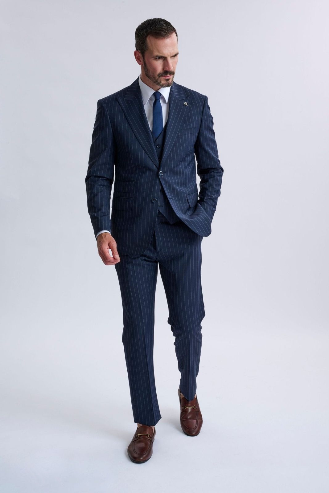 Amedeo 3-Piece Navy Pinstripe Suit