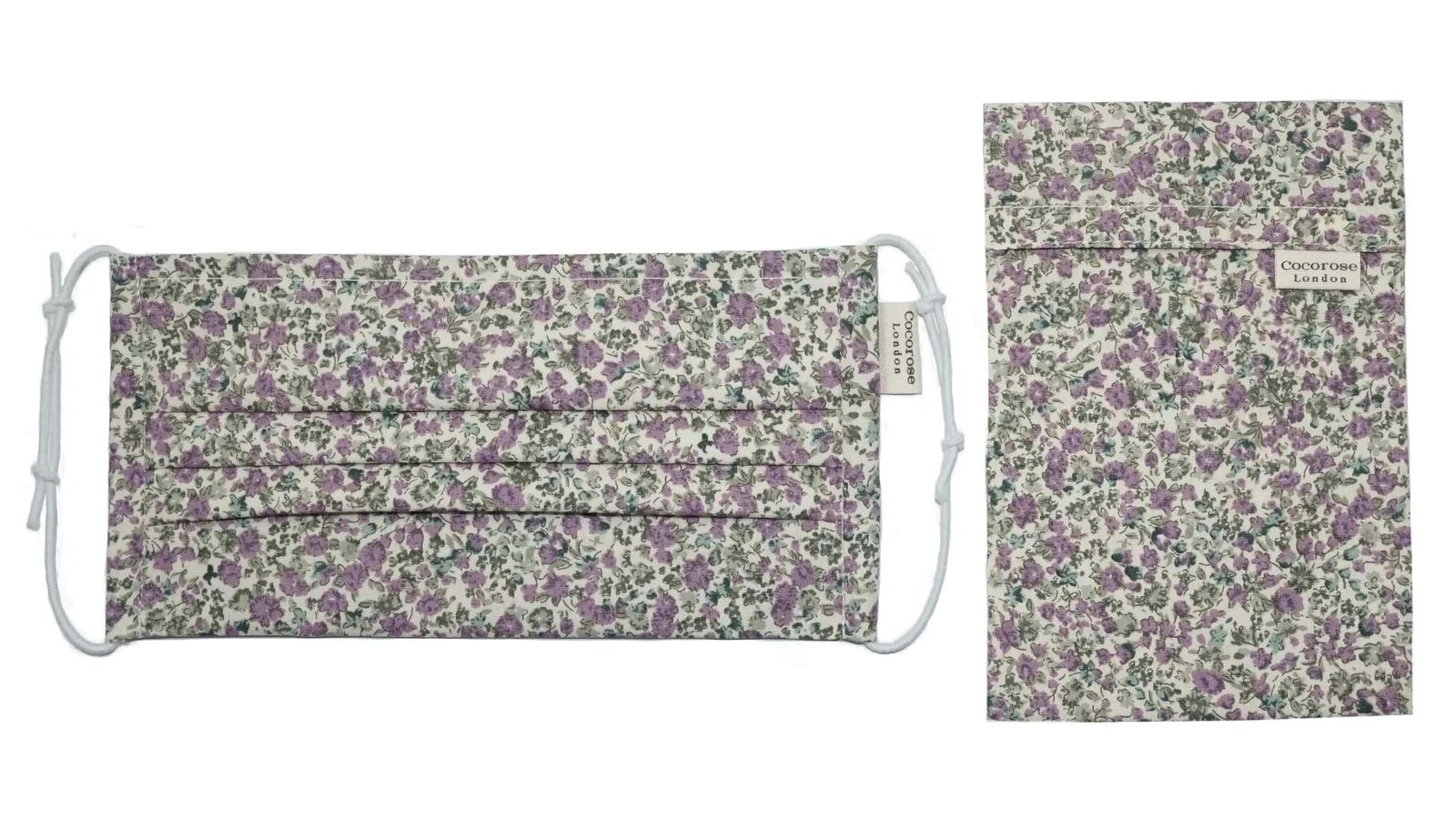 Pleated Cotton Face Mask with Nose Wire and Matching Pouch - Laura Lavender