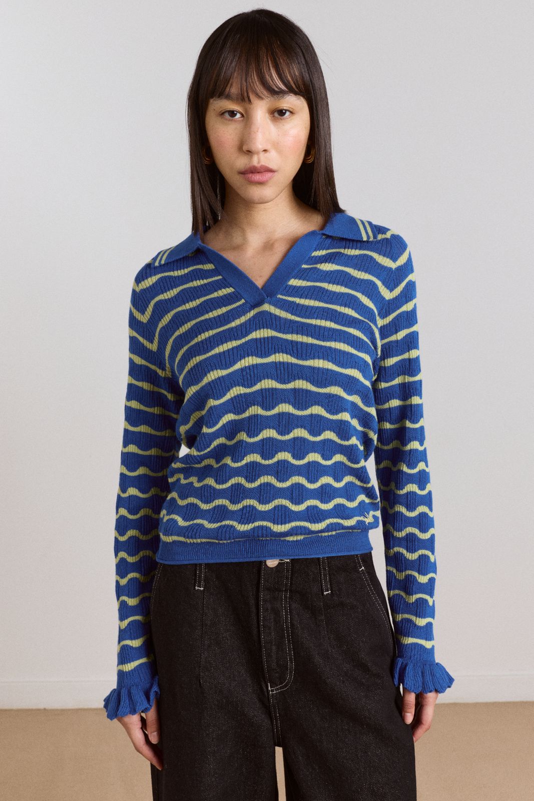 Silvia Polo Knitted Top - Blue Mint