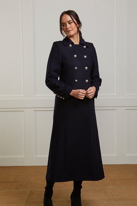 Trench Coat - Long Navy Coat - Pure Wool