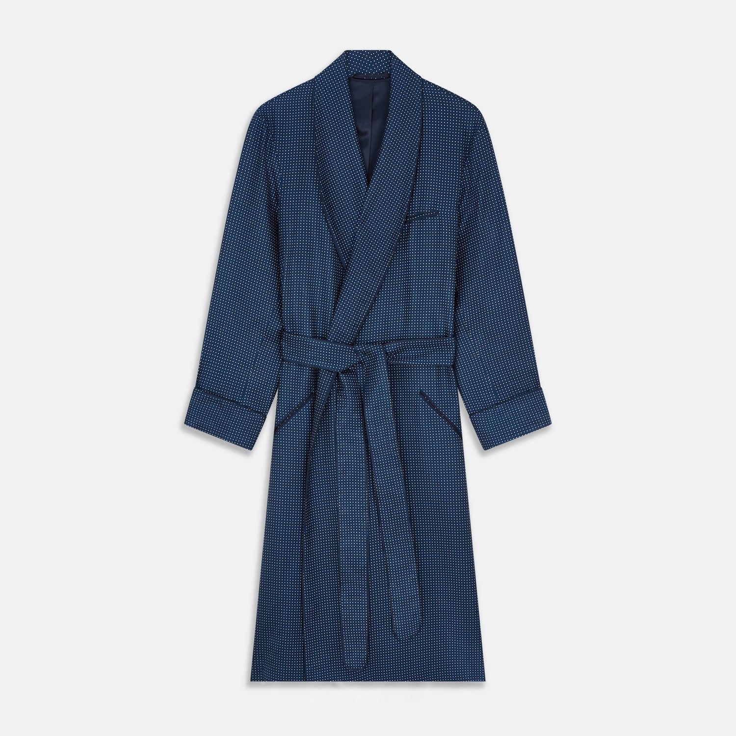 Navy Piped Silk Spot Gown