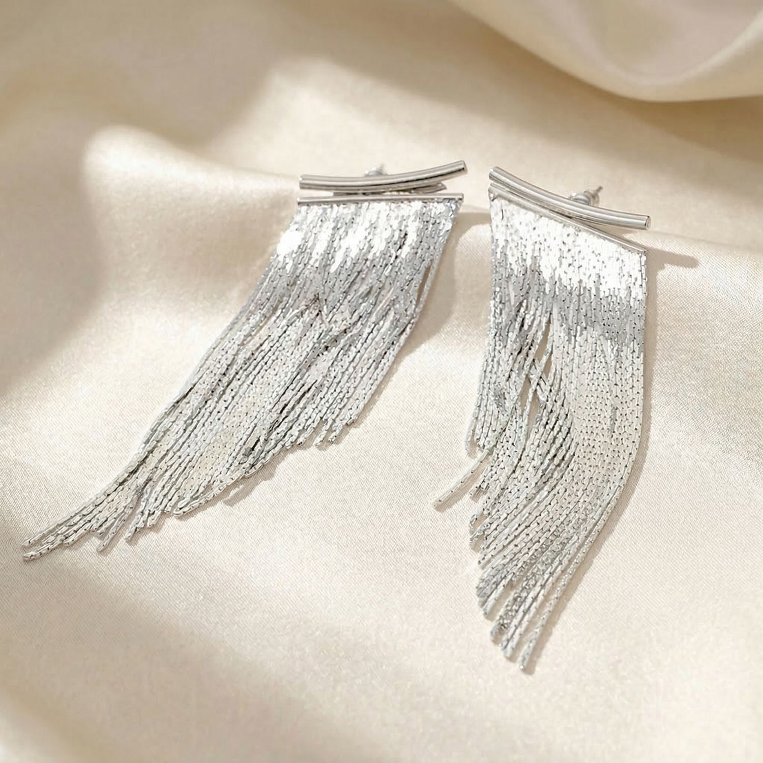 Statement Silver Waterfall Party Tassel Earrings