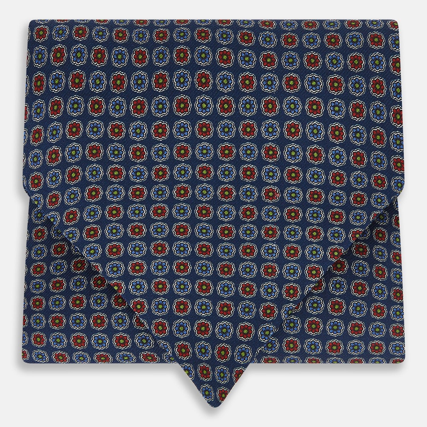 Midnight Blue Contrasting Rosette Medallion Printed Silk Cravat