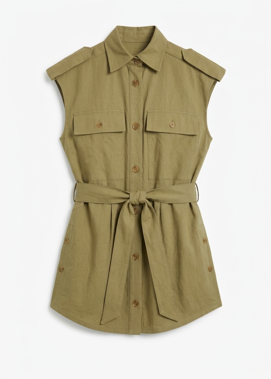 Sarah Sleeveless Cargo Mini Dress - Olive