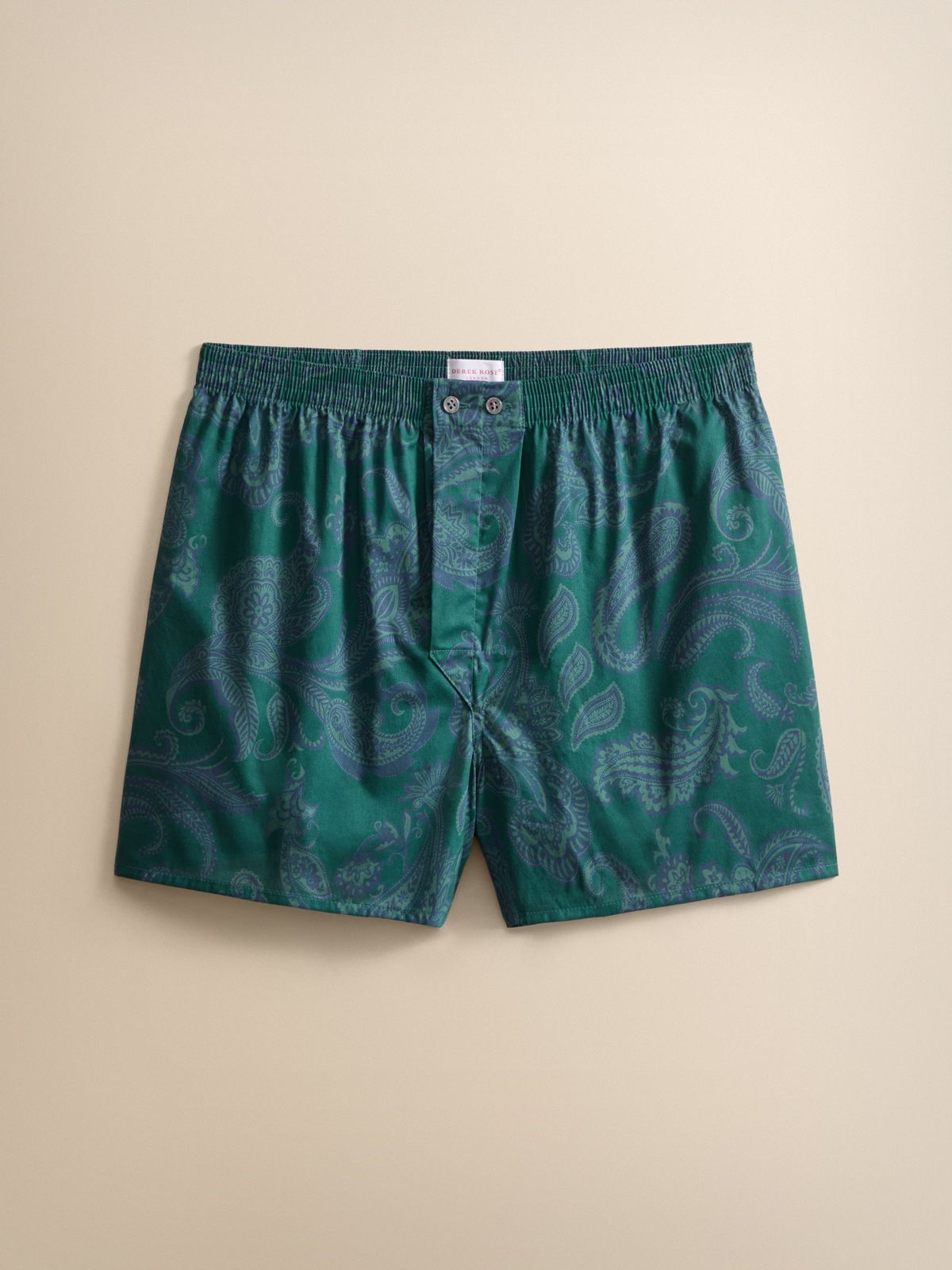 Ledbury Cotton Batiste Classic Fit Boxers Muted Teal & Navy Paisley