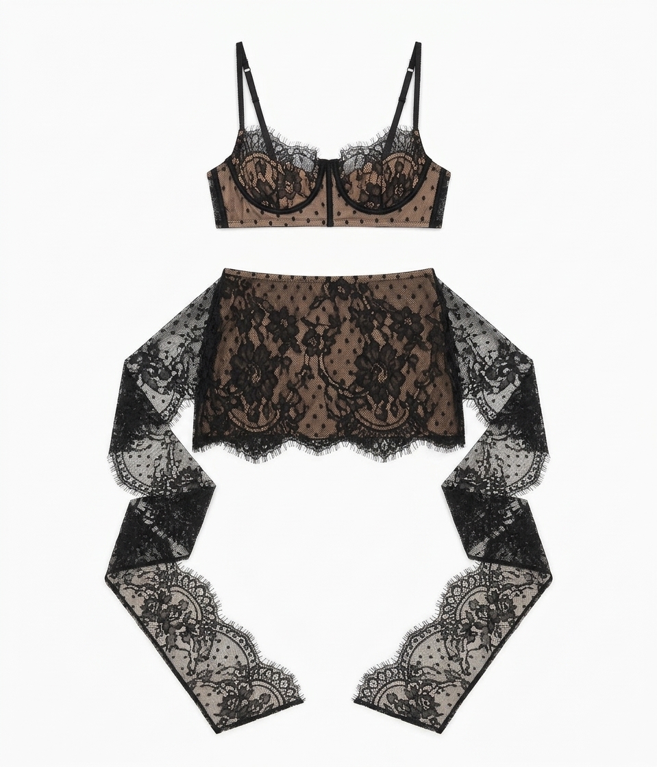 Catia Bralette And Skirt In Black Ready To Ship