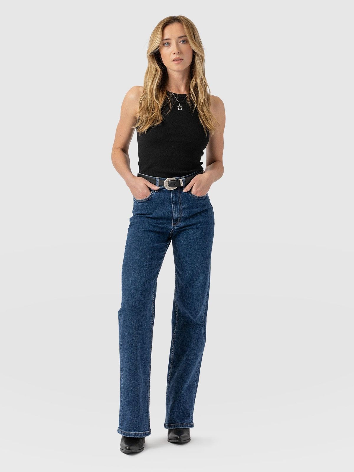 Wide Leg Jeans - Mid Blue