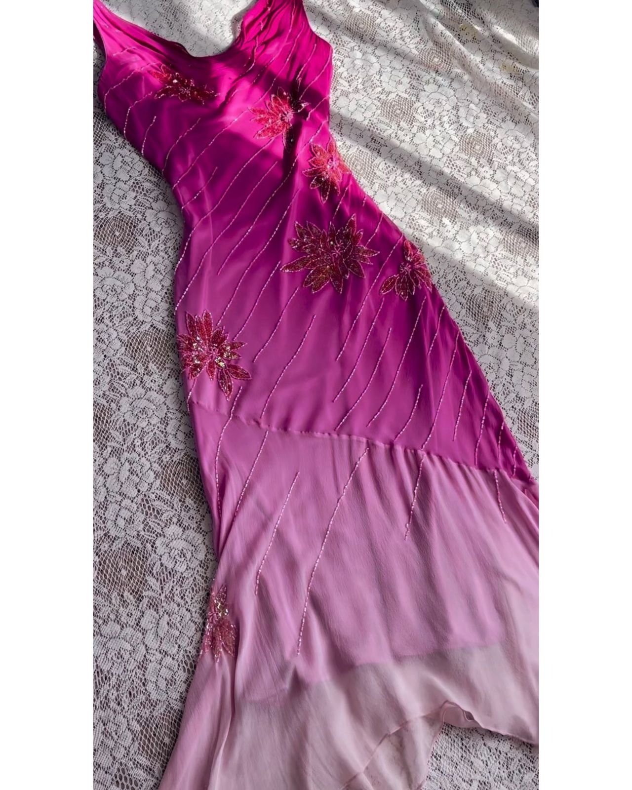 Y2k Silk Pink Ombre Midi Dress
