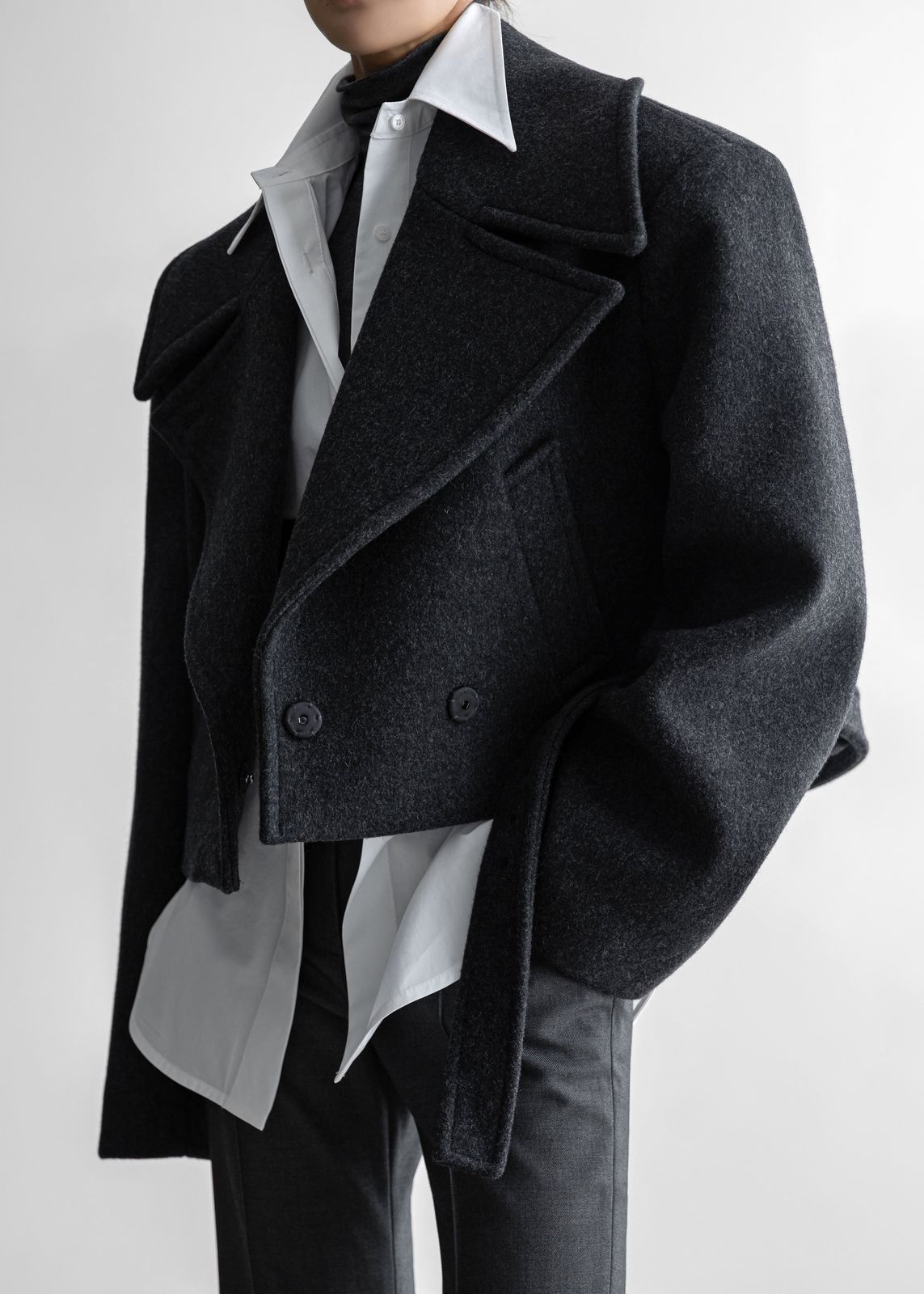 Aumale Cropped Wool Peacoat - Charcoal