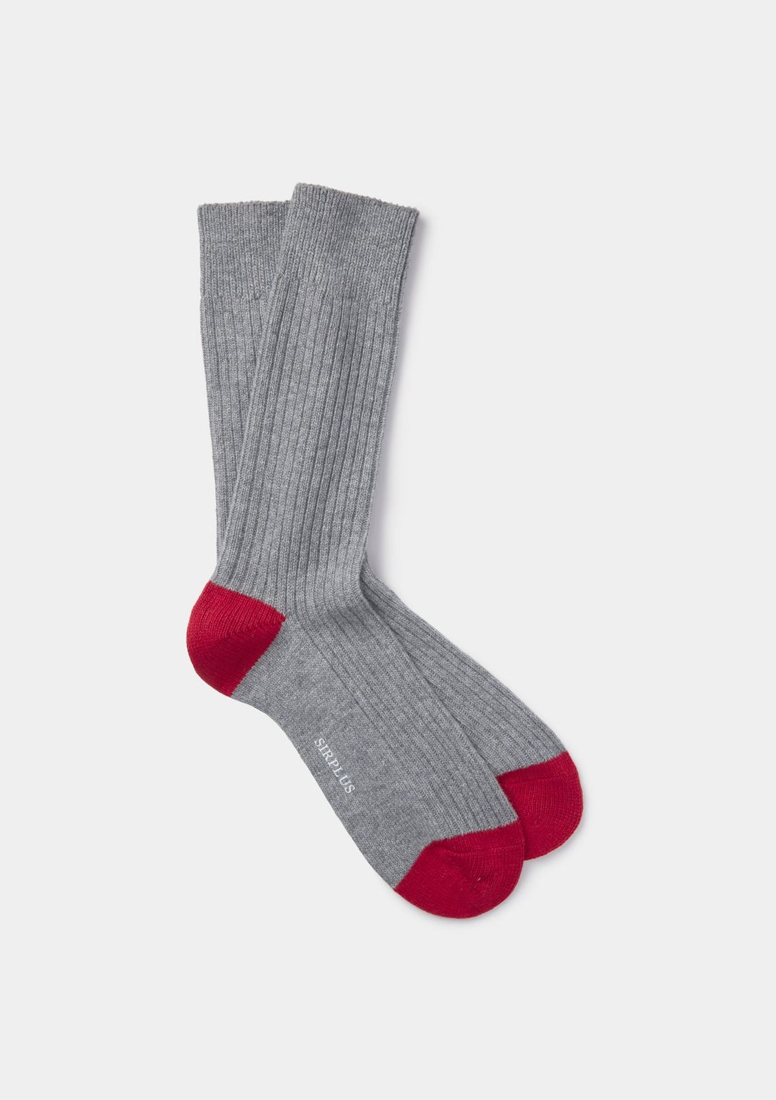 Grey & Red Wool Cashmere Blend Socks