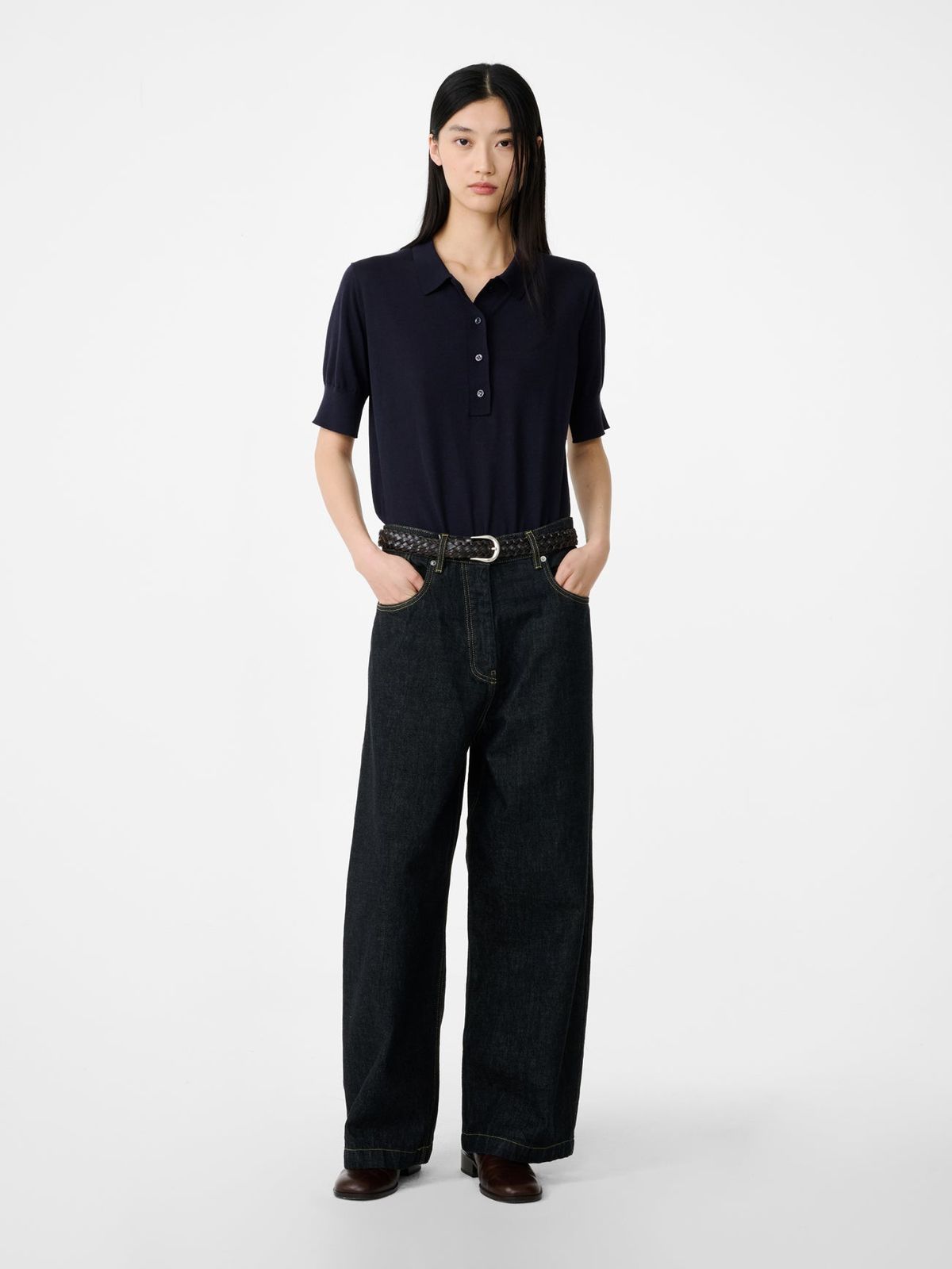 Neive Italian Wide Leg Denim Pant in Black