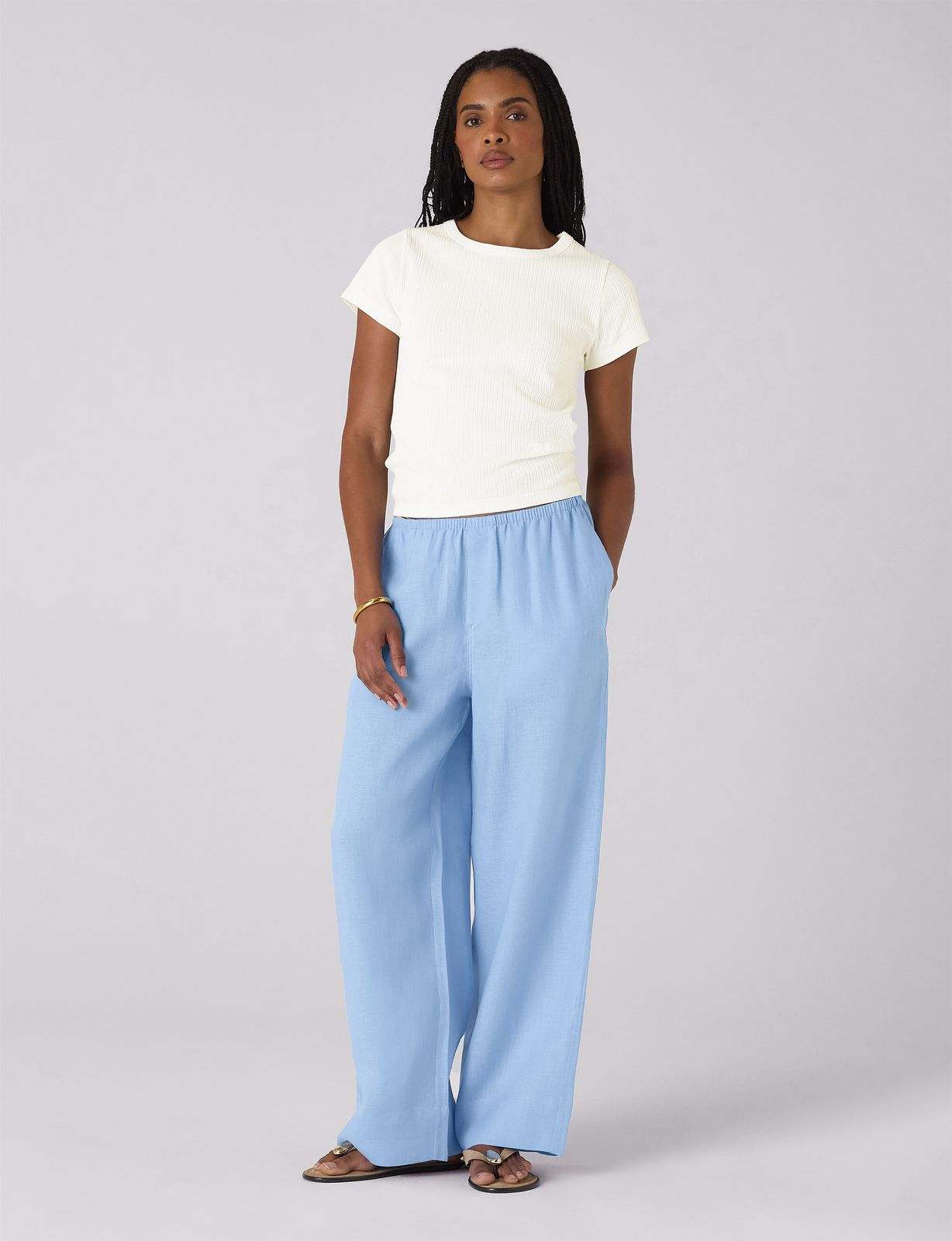 Bay Trouser: Linen, Cornflower Blue