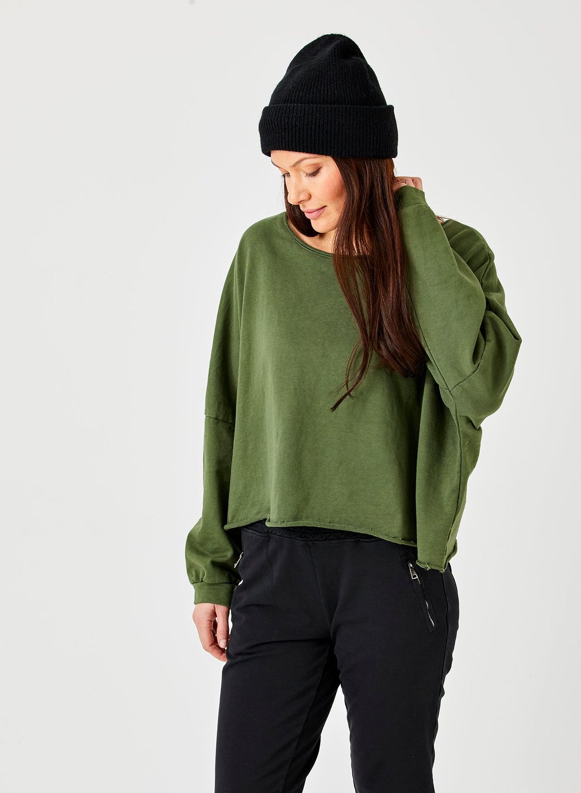Maeve Cropped Raw Edge Sweatshirt