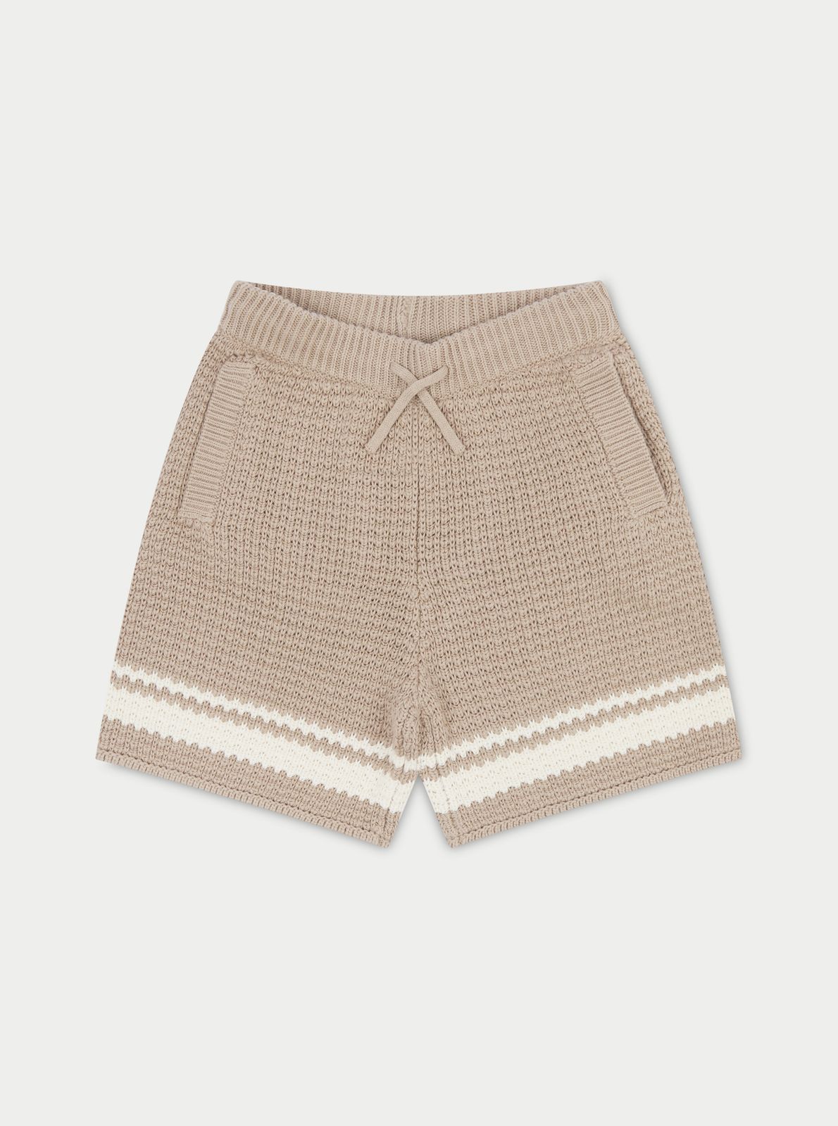 KIDS CROCHET KNITTED CONTRAST STRIPE SHORTS - BROWN