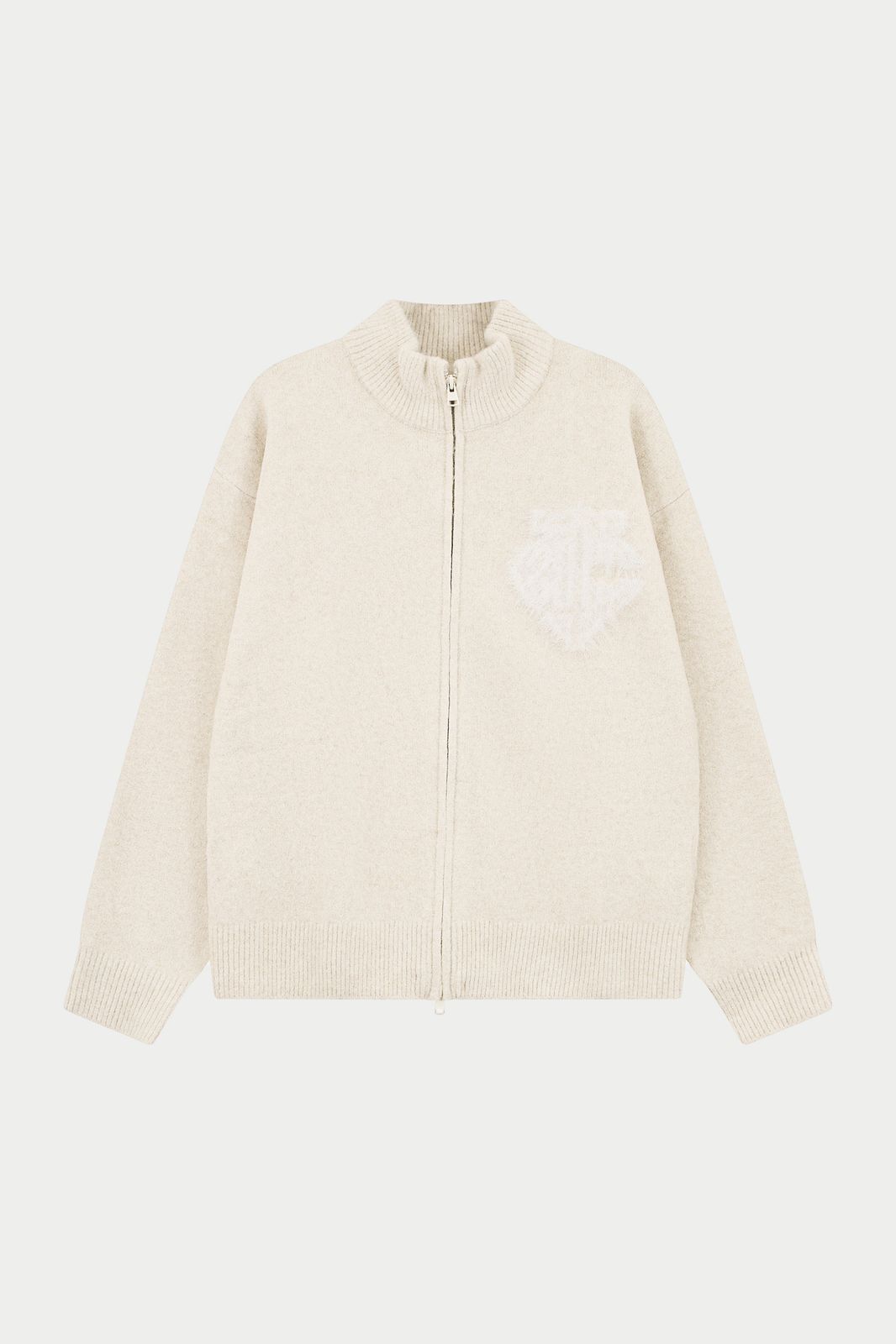 MONOGRAM FLUFFY KNIT ZIP THROUGH - BEIGE