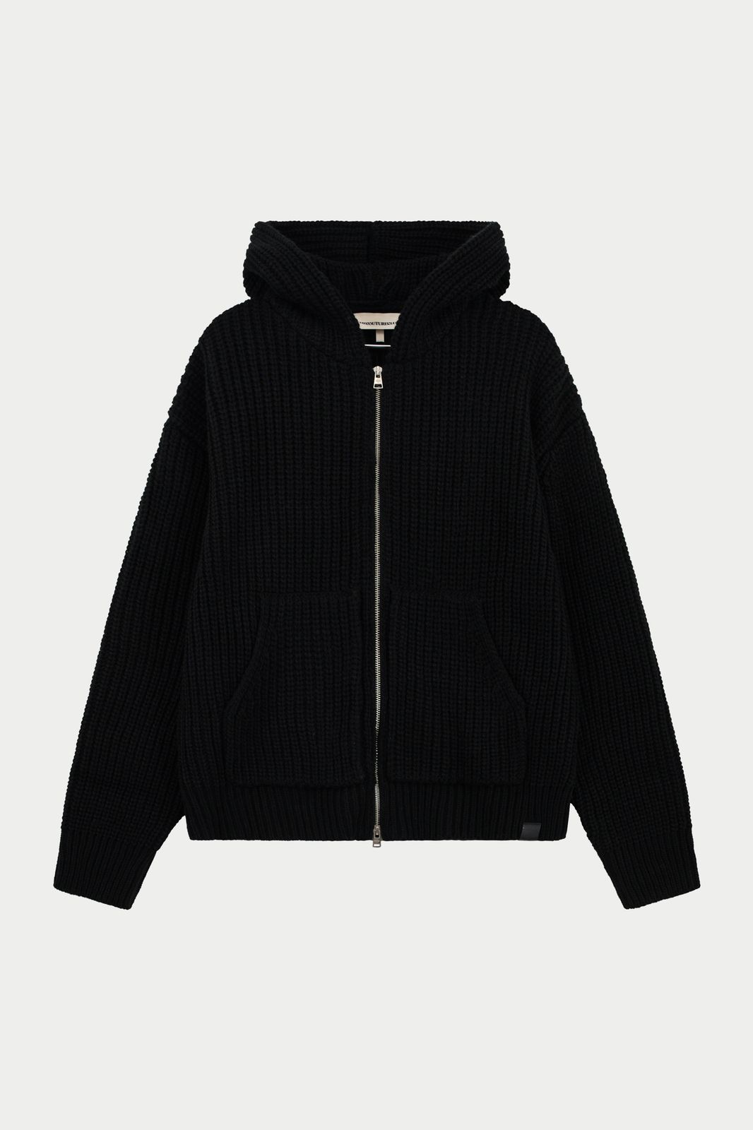 HEAVY RIB KNITTED ZIP THROUGH HOODIE - BLACK