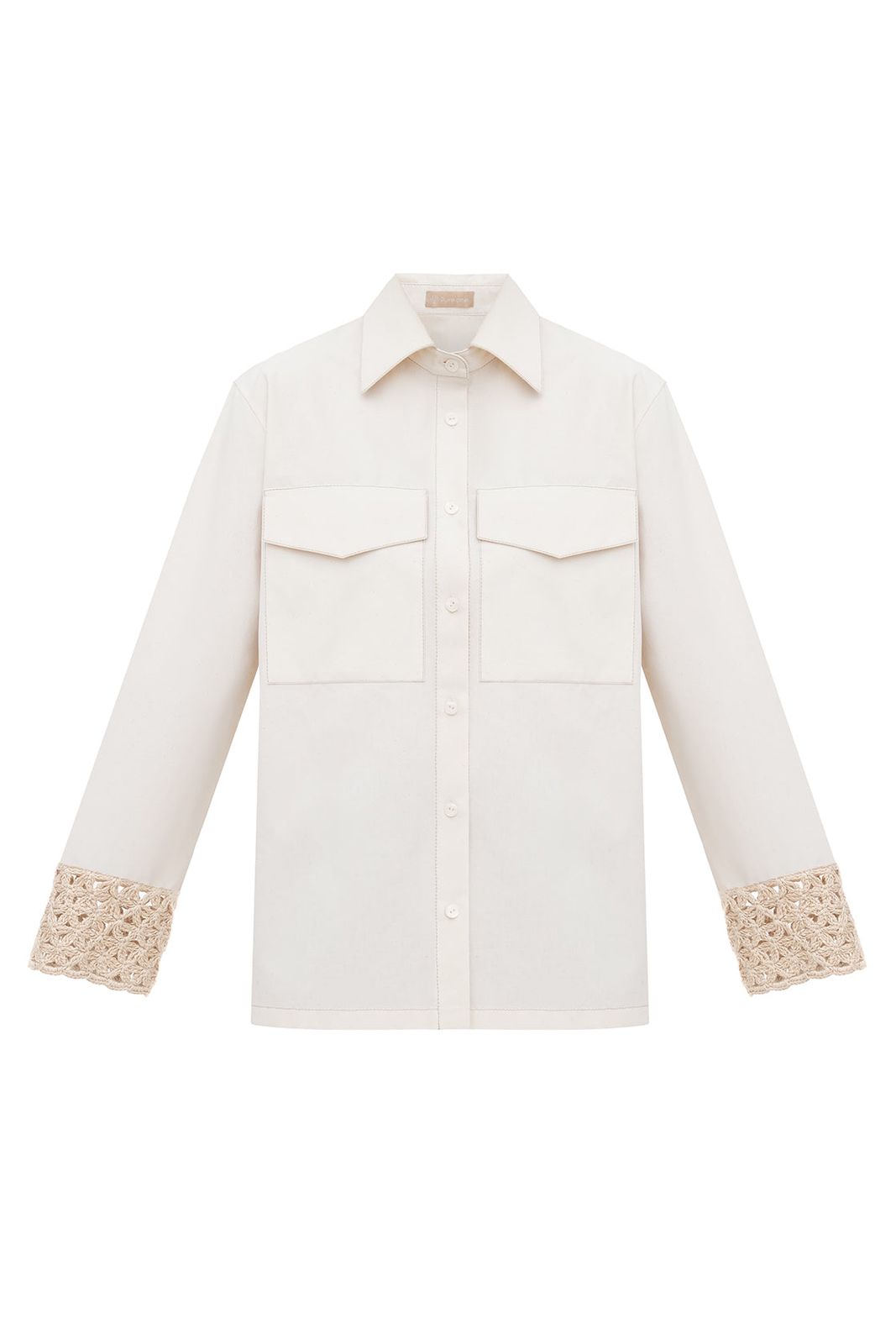 Organic Cotton Shirt With Hand Knitted Cuffs | Cream &amp; Beige