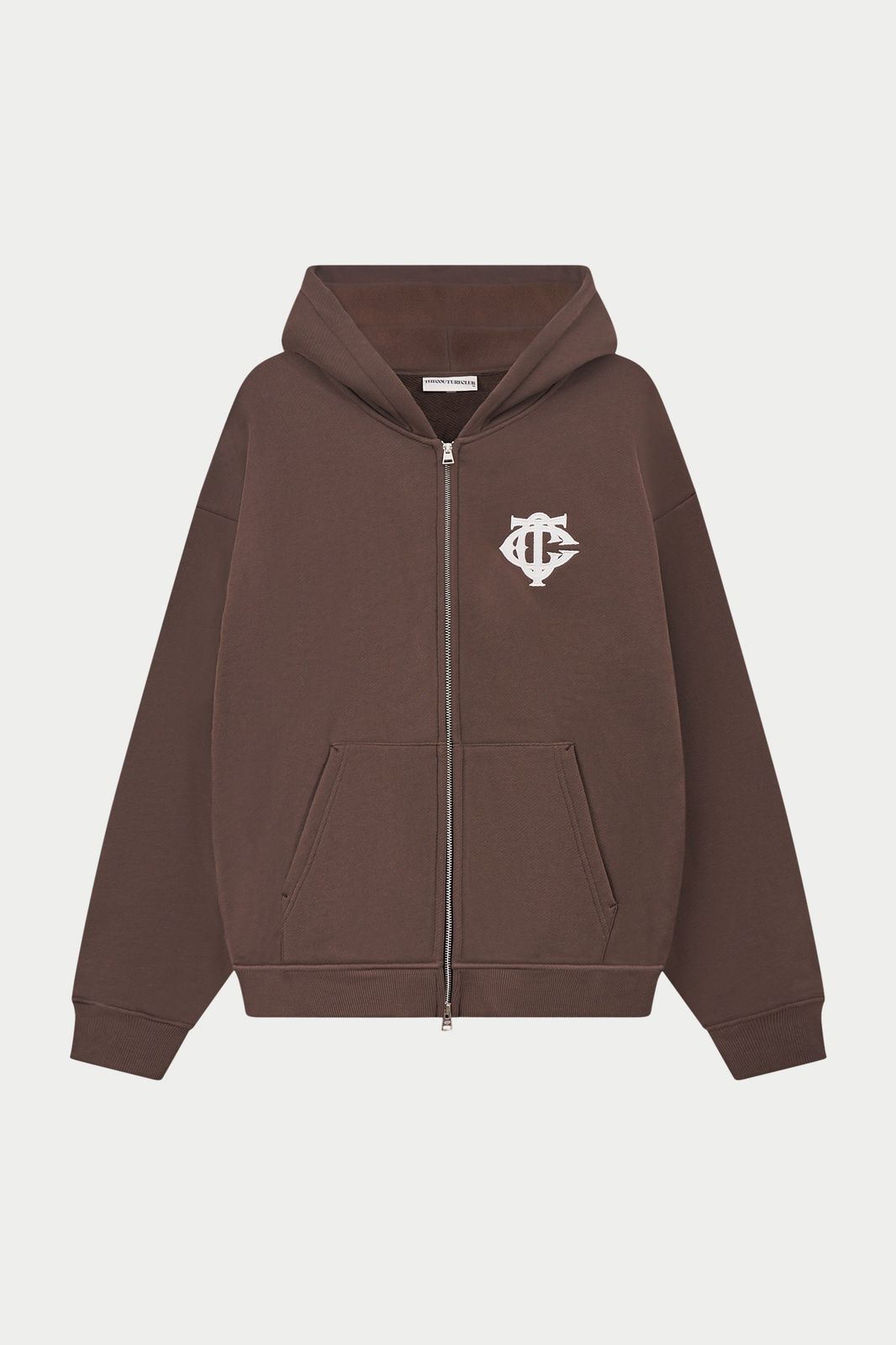 HEAVYWEIGHT MONOGRAM APPLIQUE EMBLEM ZIP THROUGH - BROWN