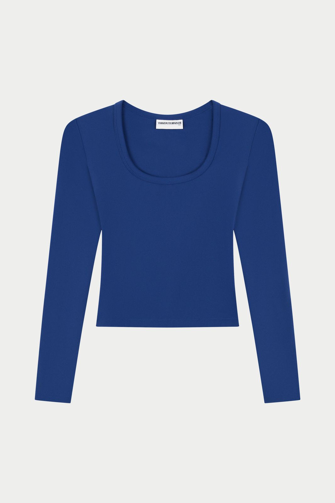 SCULPTING STRETCH SCOOP NECK LONG SLEEVE TOP - BLUE
