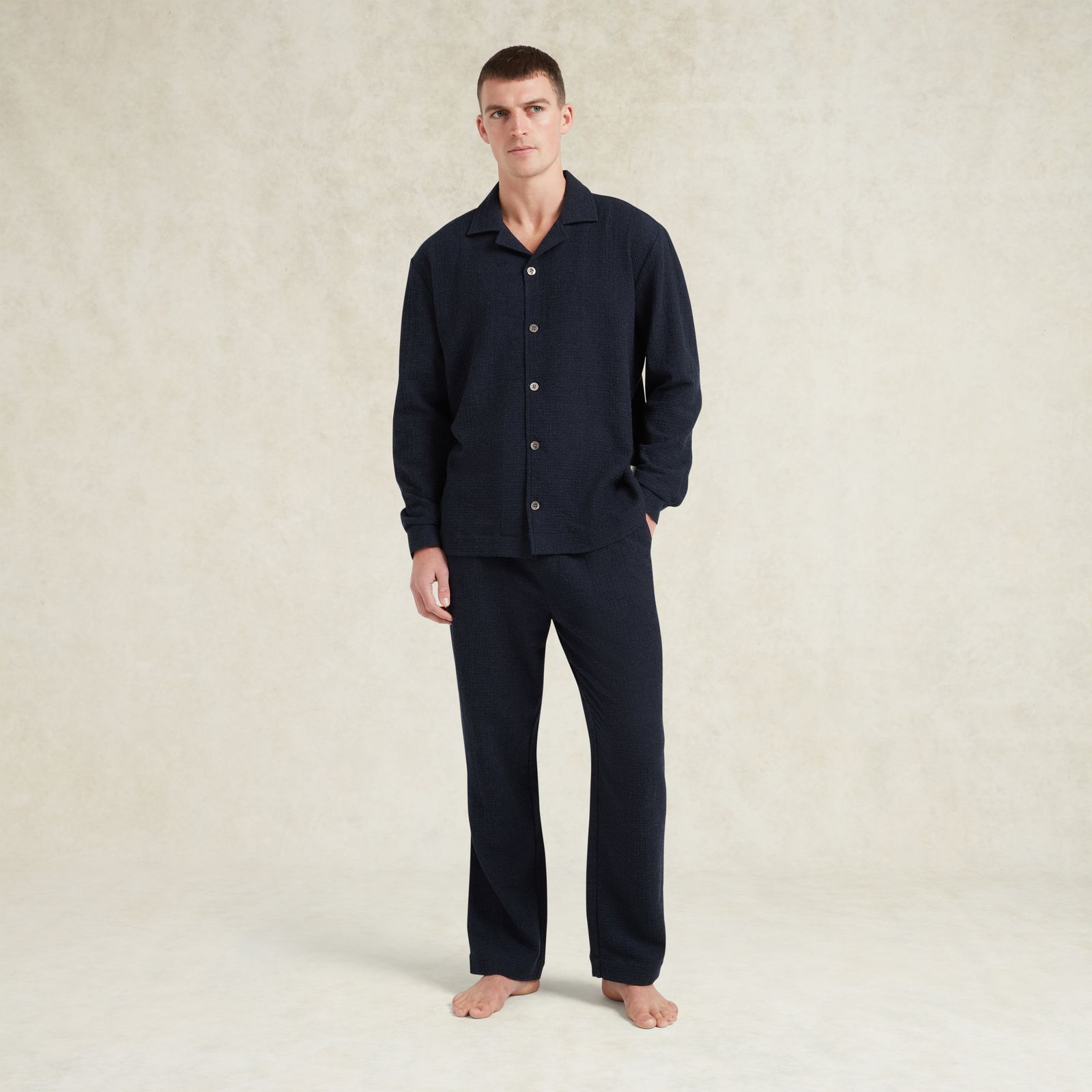 Cotton Cashmere Pyjama Shirt - Navy