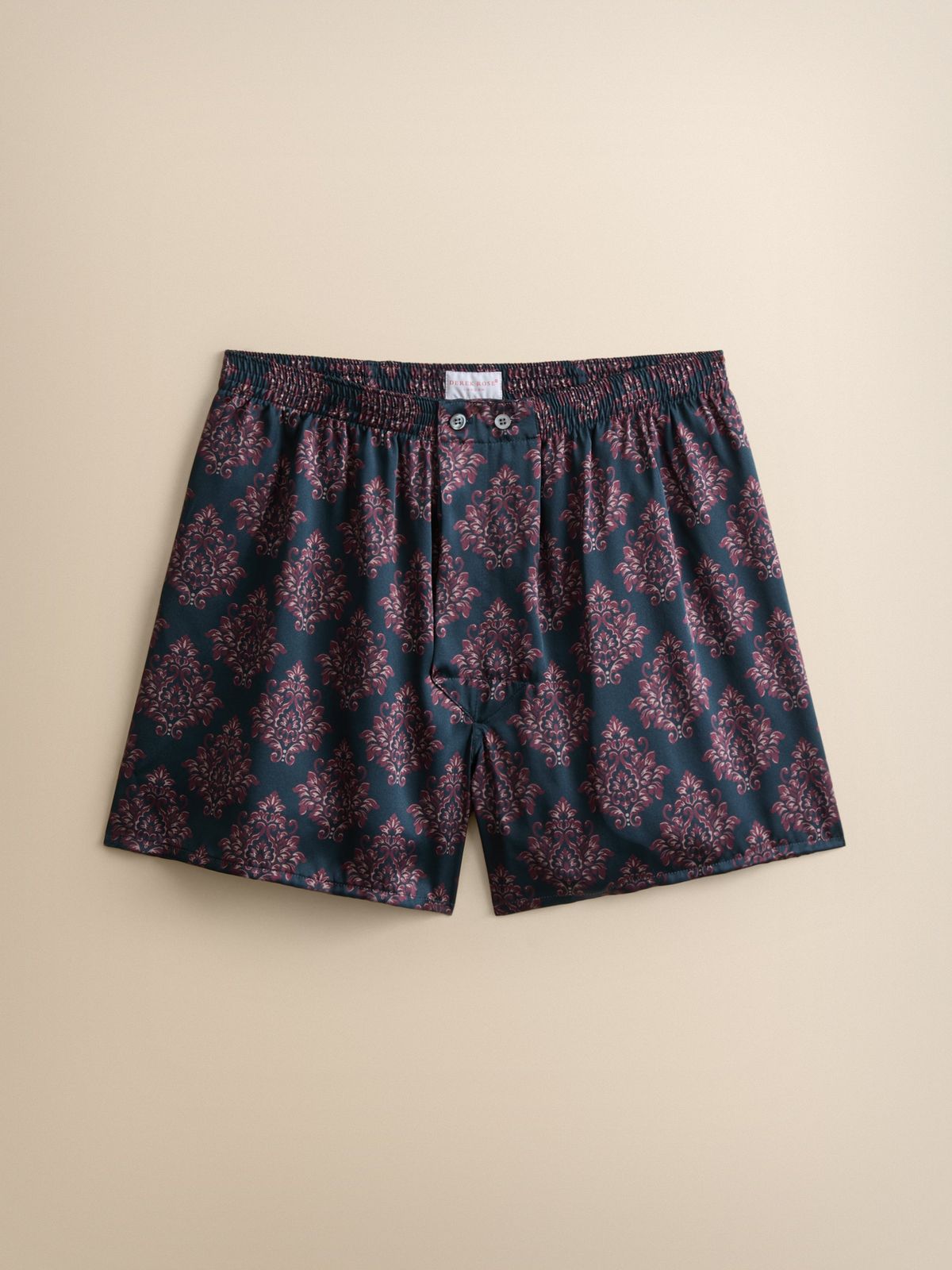 Brindisi Silk Classic Fit Boxers Midnight Navy & Wine Damask