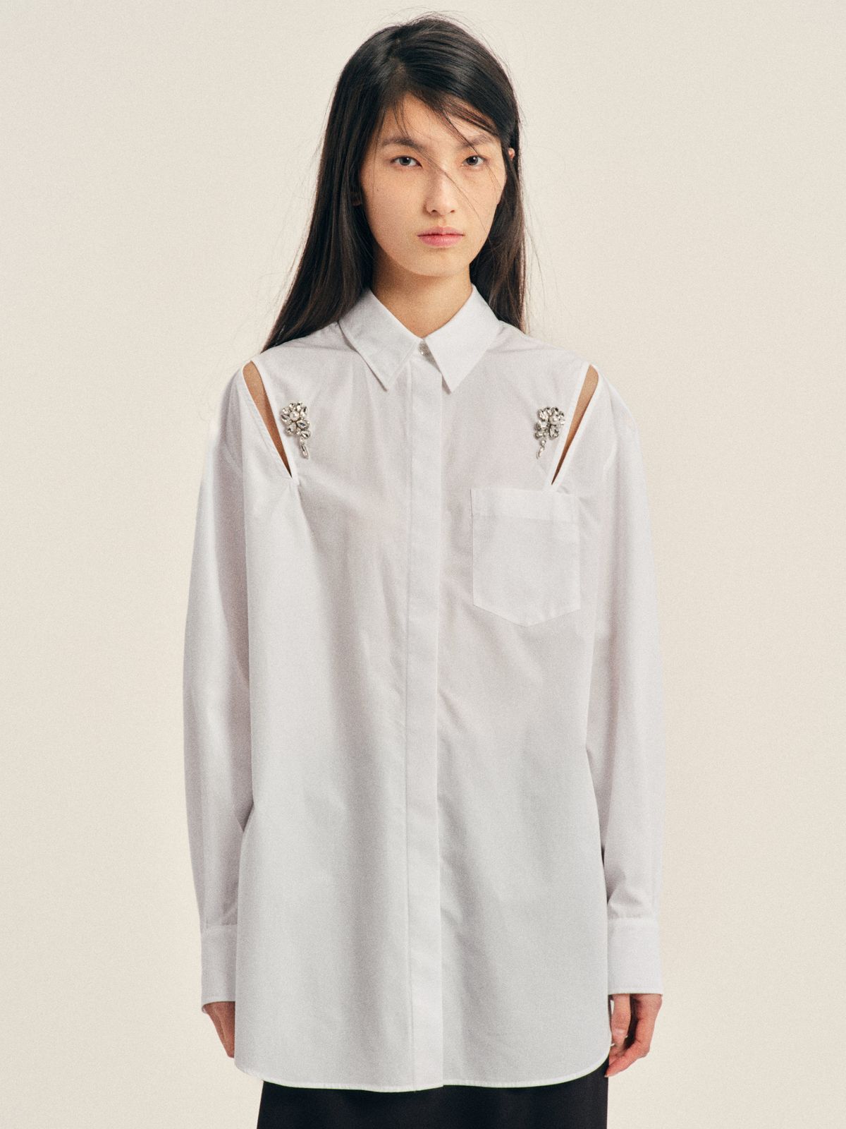 Embellished Cuff Detail Masculine Slash Shirt