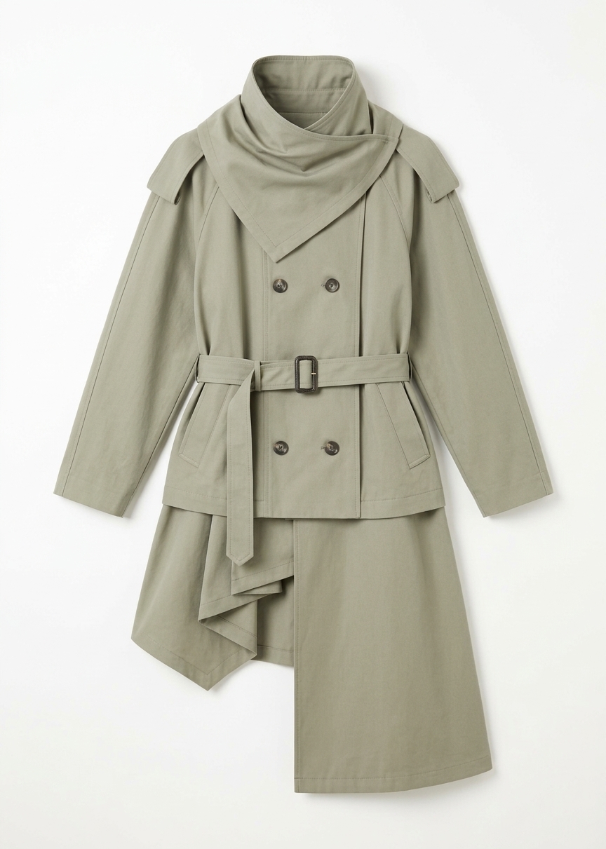 Charonne Scarf Short Trench - Sage