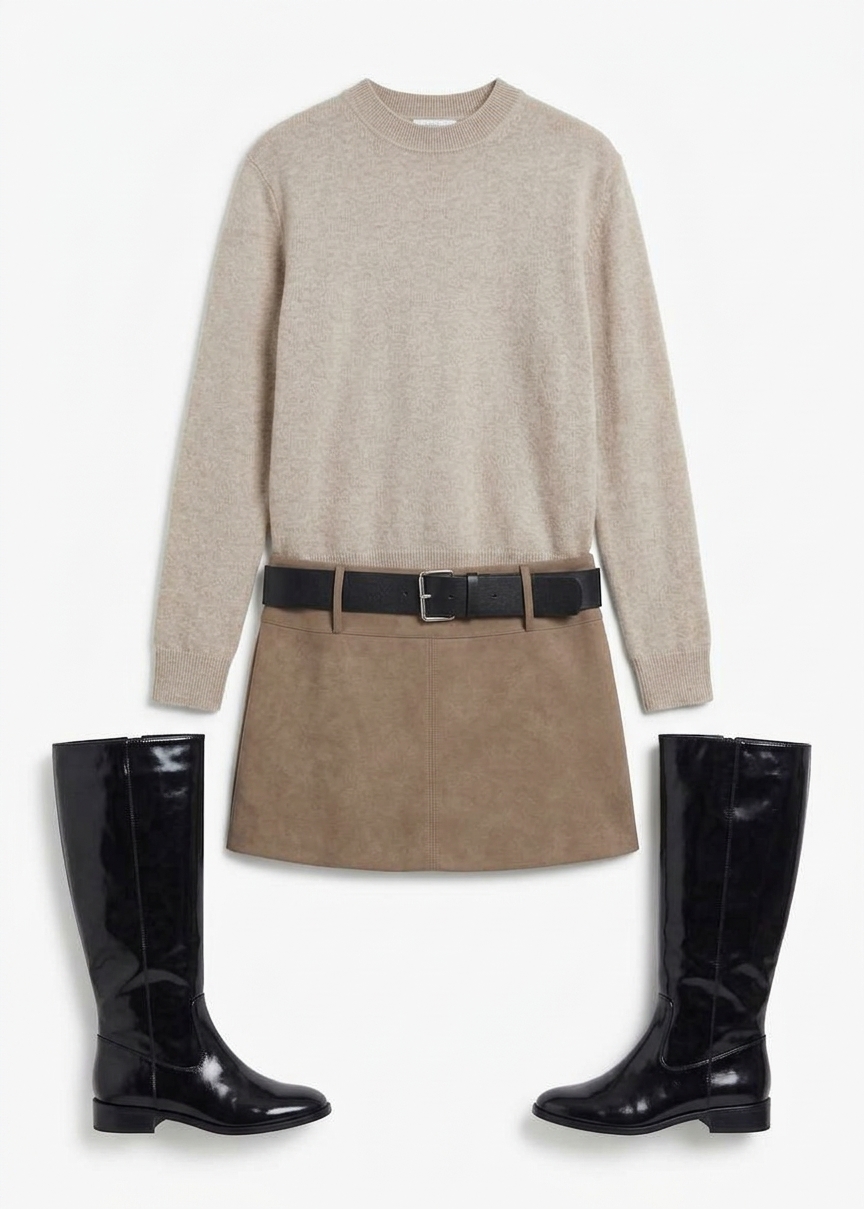 Arosa Belted Mini Skirt - Beige
