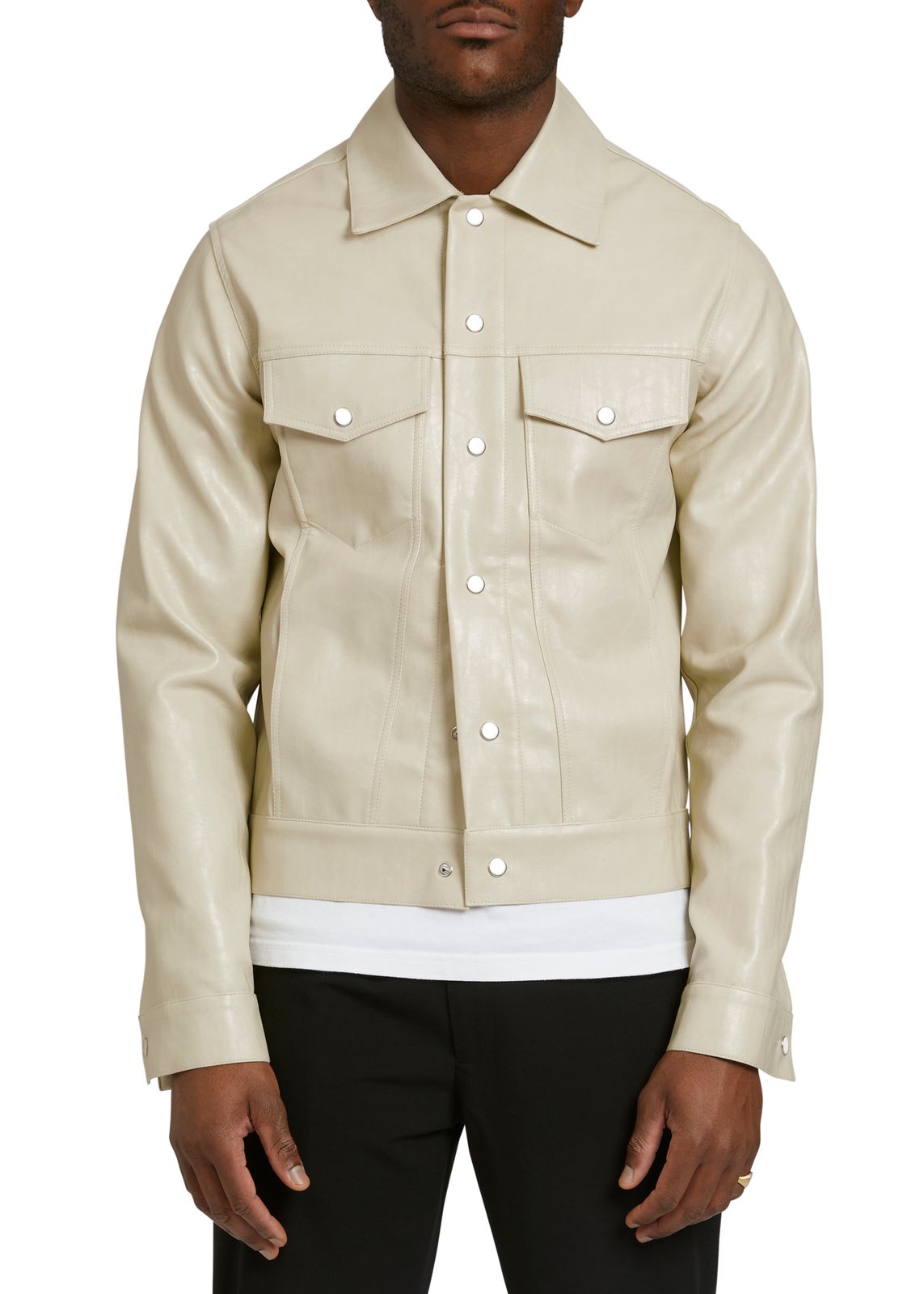 Cream Vegan Leather Jacket