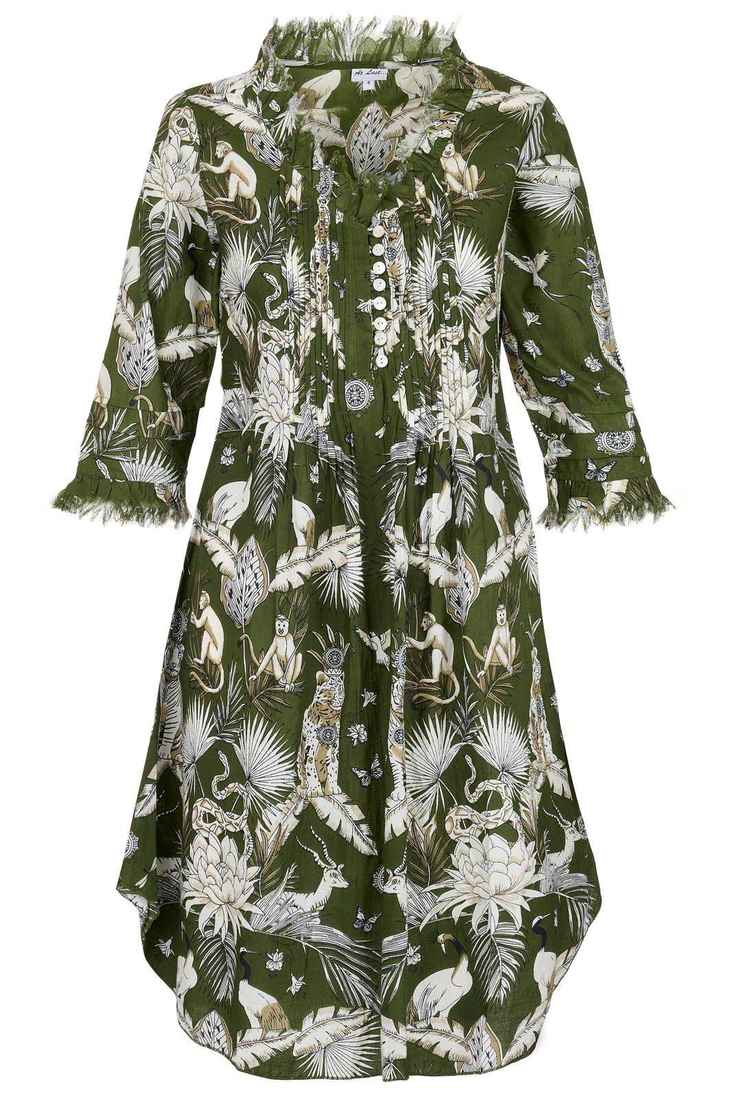 Annabel Cotton Tunic In Olive Green Tropical