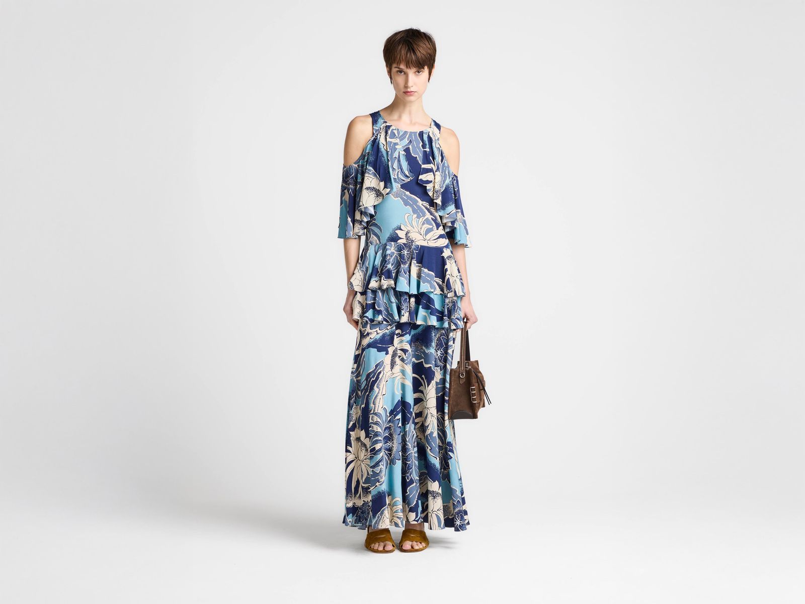 WOMENS RUFFLE DRESS IN SAPPHIRE BLUE